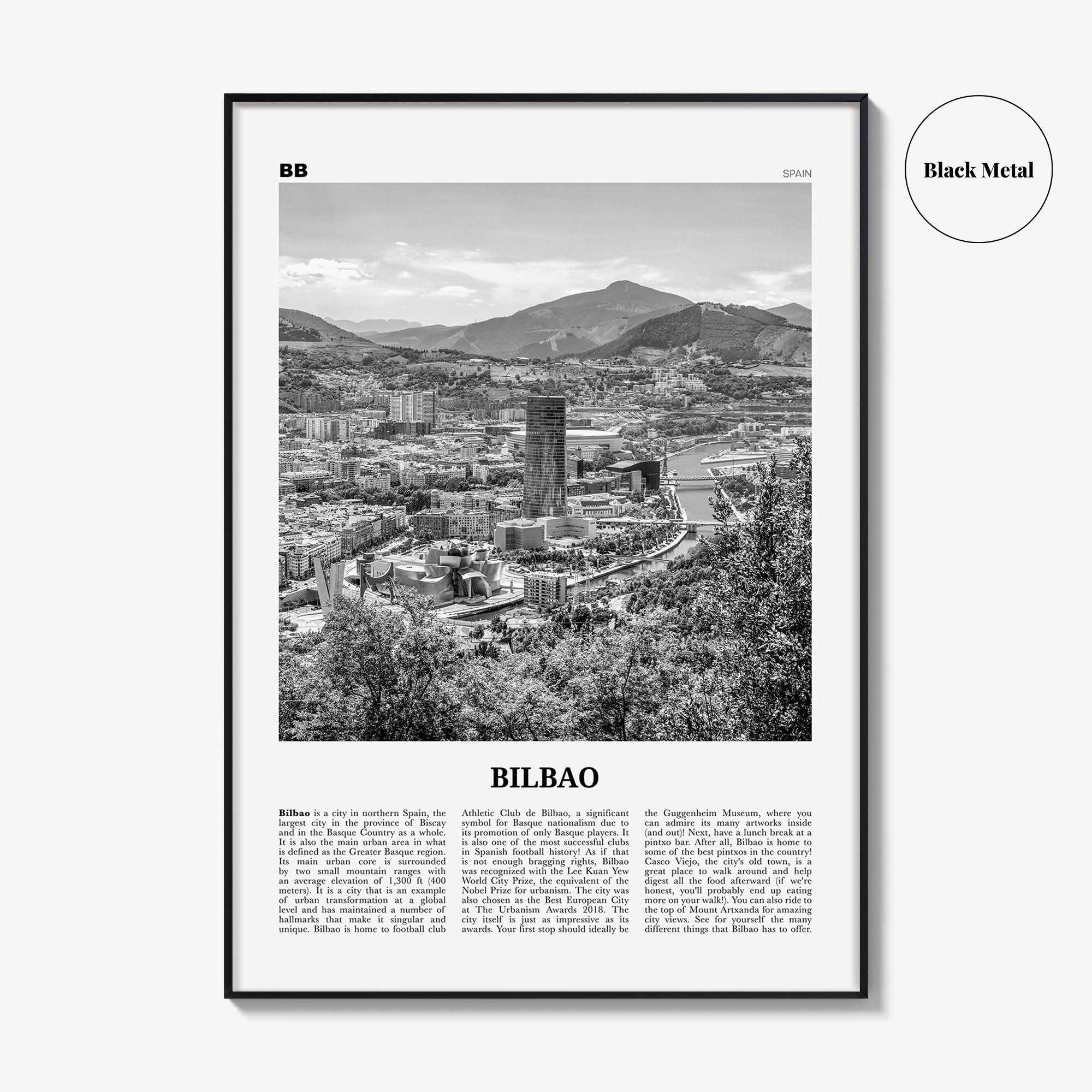 Bilbao Print Black and White, Bilbao Wall Art, Bilbao Poster, Bilbao Photo, Bilbao Wall Décor, Spain, Bilbo, Biscay, Basque, España