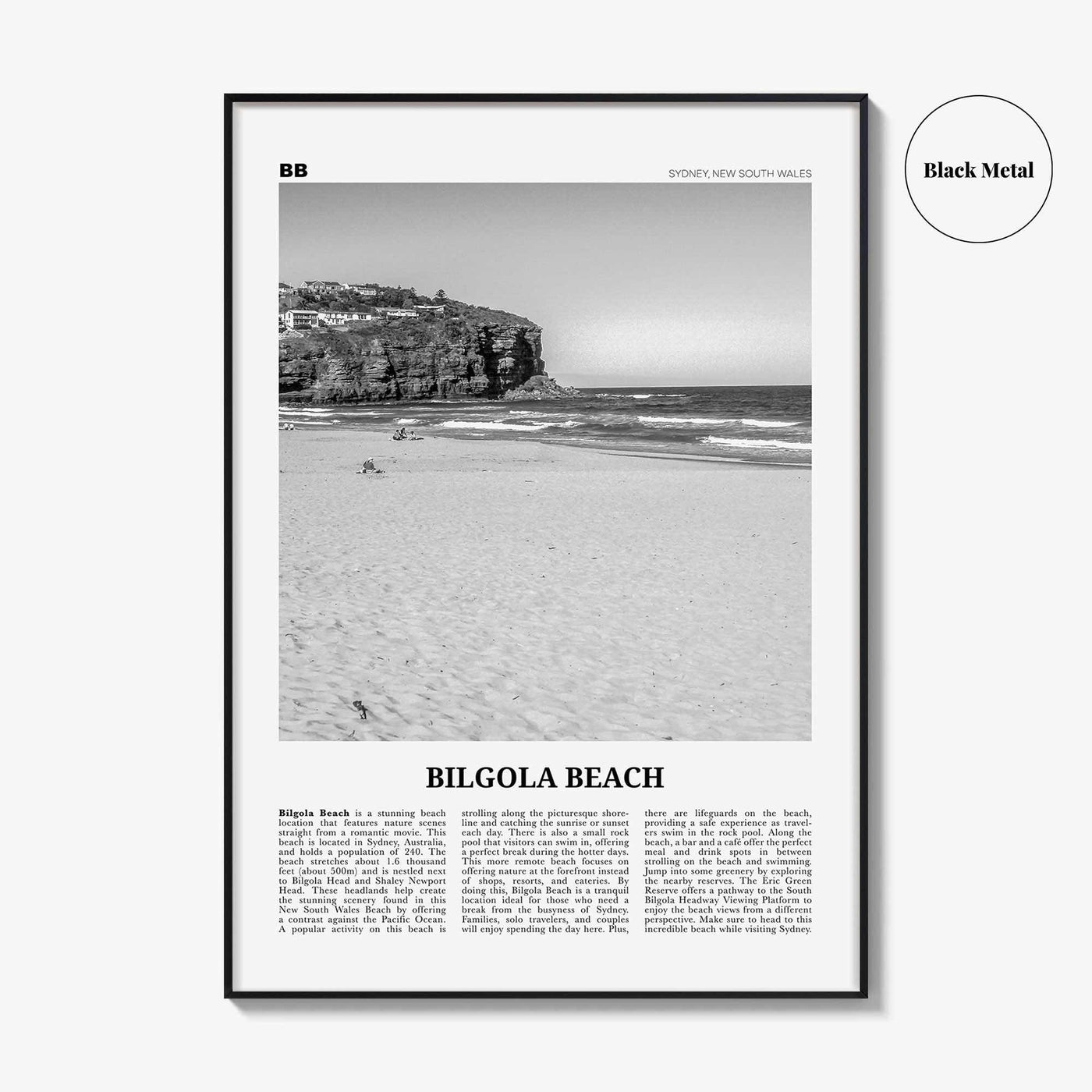Bilgola Beach Print Black and White, Bilgola Beach Wall Art, Bilgola Beach Poster, Bilgola Beach Photo, Sydney, Australia