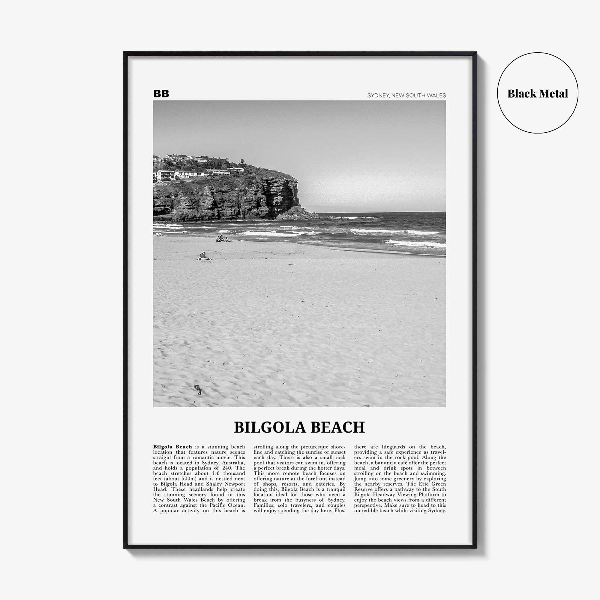 Bilgola Beach Print Black and White, Bilgola Beach Wall Art, Bilgola Beach Poster, Bilgola Beach Photo, Sydney, Australia