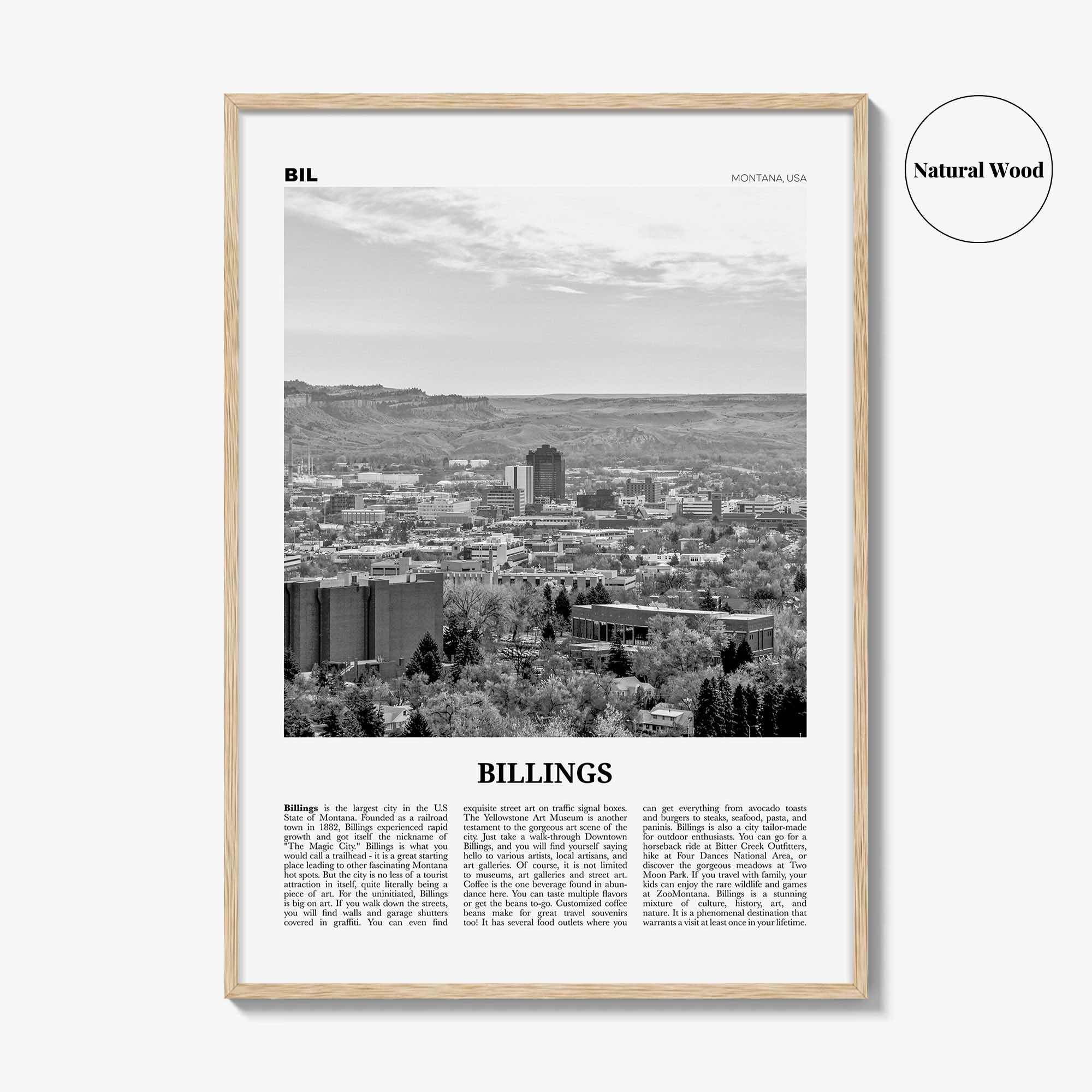 Billings Print Black and White, Billings Wall Art, Billings Poster, Billings Photo, Billings Wall Décor, Montana, USA, United States