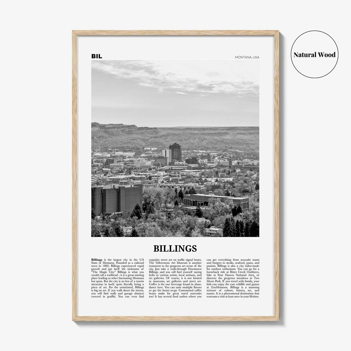 Billings Print Black and White, Billings Wall Art, Billings Poster, Billings Photo, Billings Wall Décor, Montana, USA, United States