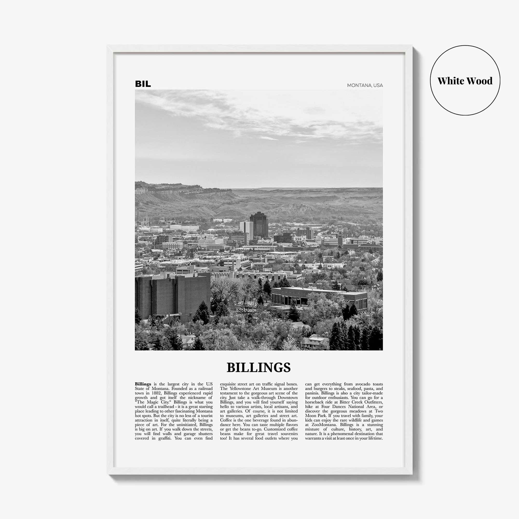 Billings Print Black and White, Billings Wall Art, Billings Poster, Billings Photo, Billings Wall Décor, Montana, USA, United States