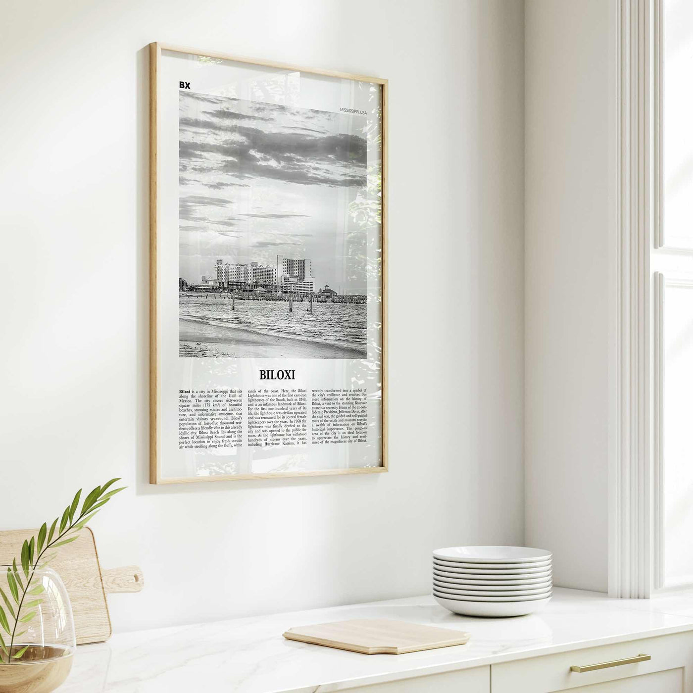 Biloxi Print Black and White, Biloxi Wall Art, Biloxi Poster, Biloxi Photo, Biloxi Map, Biloxi Wall Decor, Mississippi, USA, United States