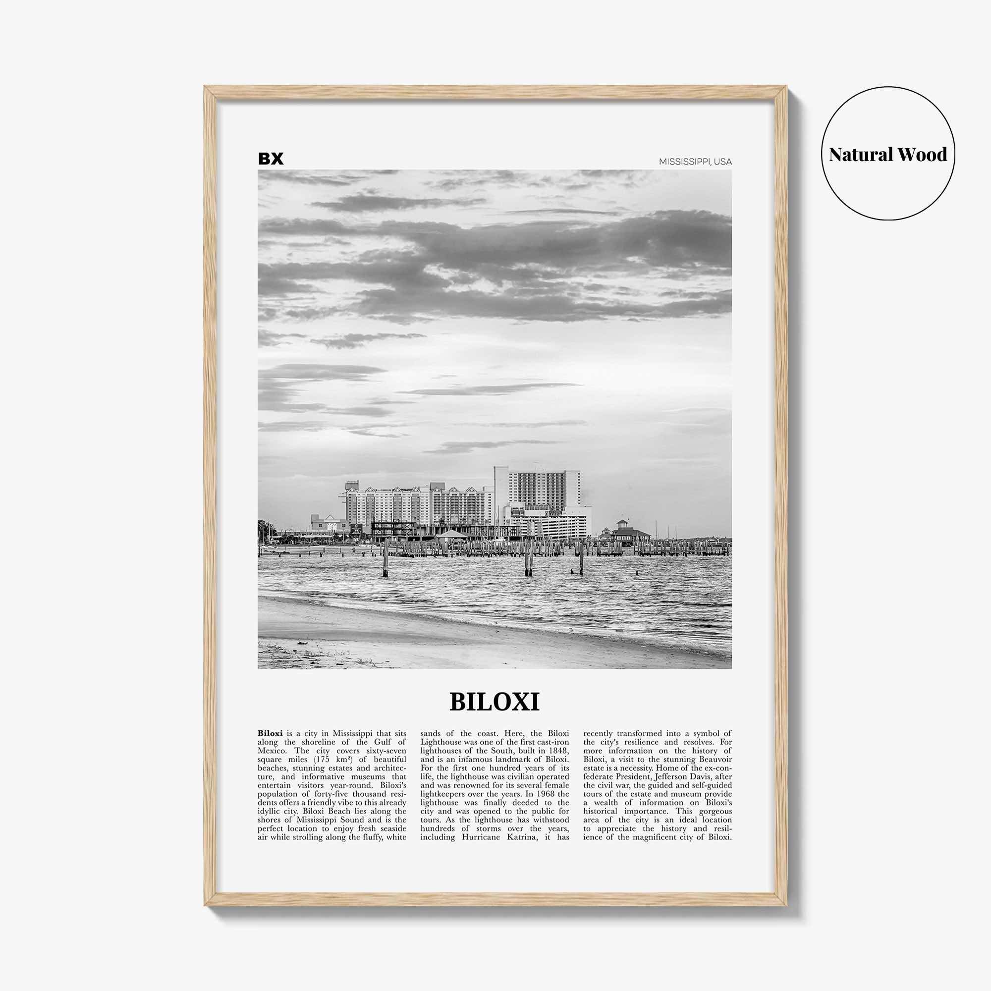 Biloxi Print Black and White, Biloxi Wall Art, Biloxi Poster, Biloxi Photo, Biloxi Map, Biloxi Wall Decor, Mississippi, USA, United States