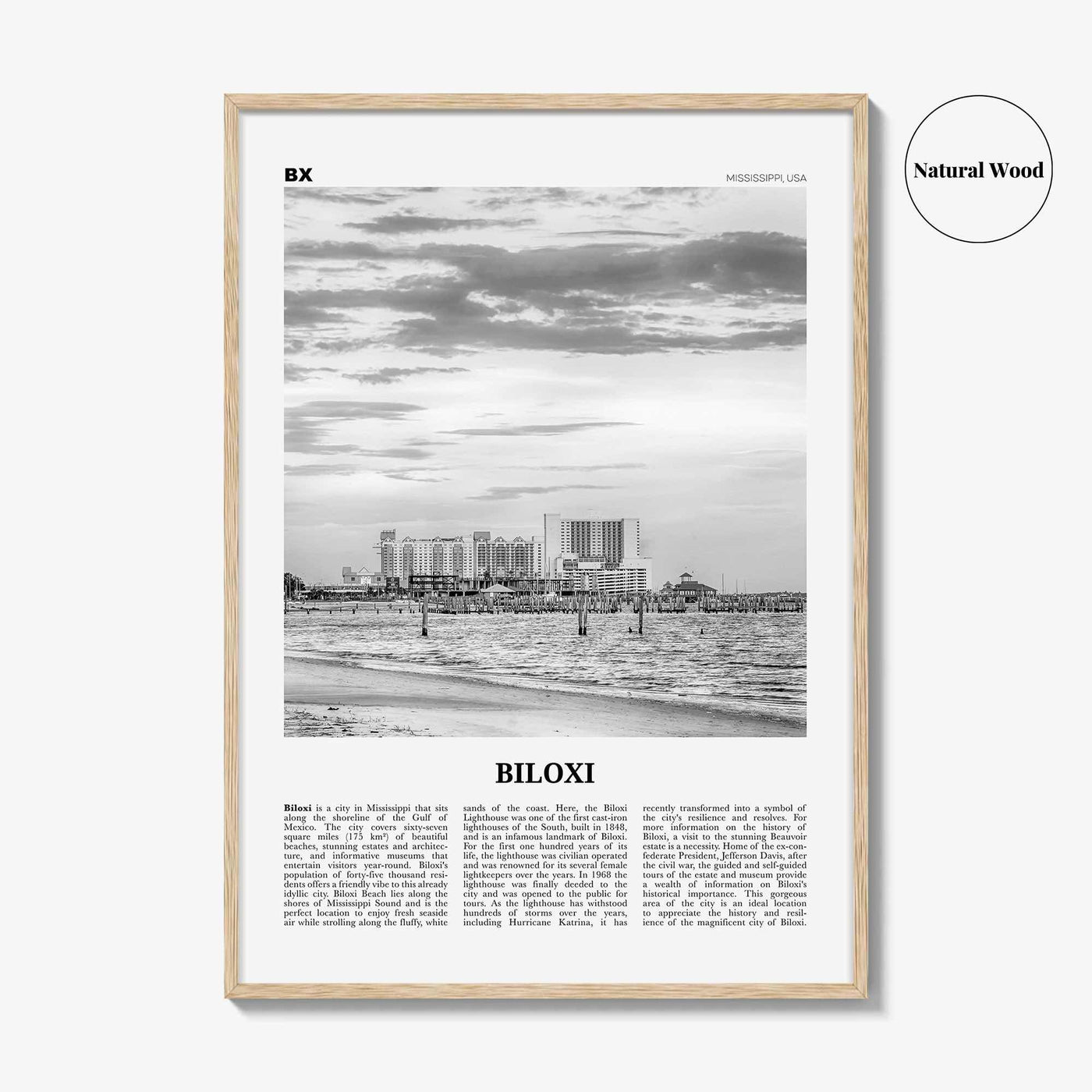 Biloxi Print Black and White, Biloxi Wall Art, Biloxi Poster, Biloxi Photo, Biloxi Map, Biloxi Wall Decor, Mississippi, USA, United States