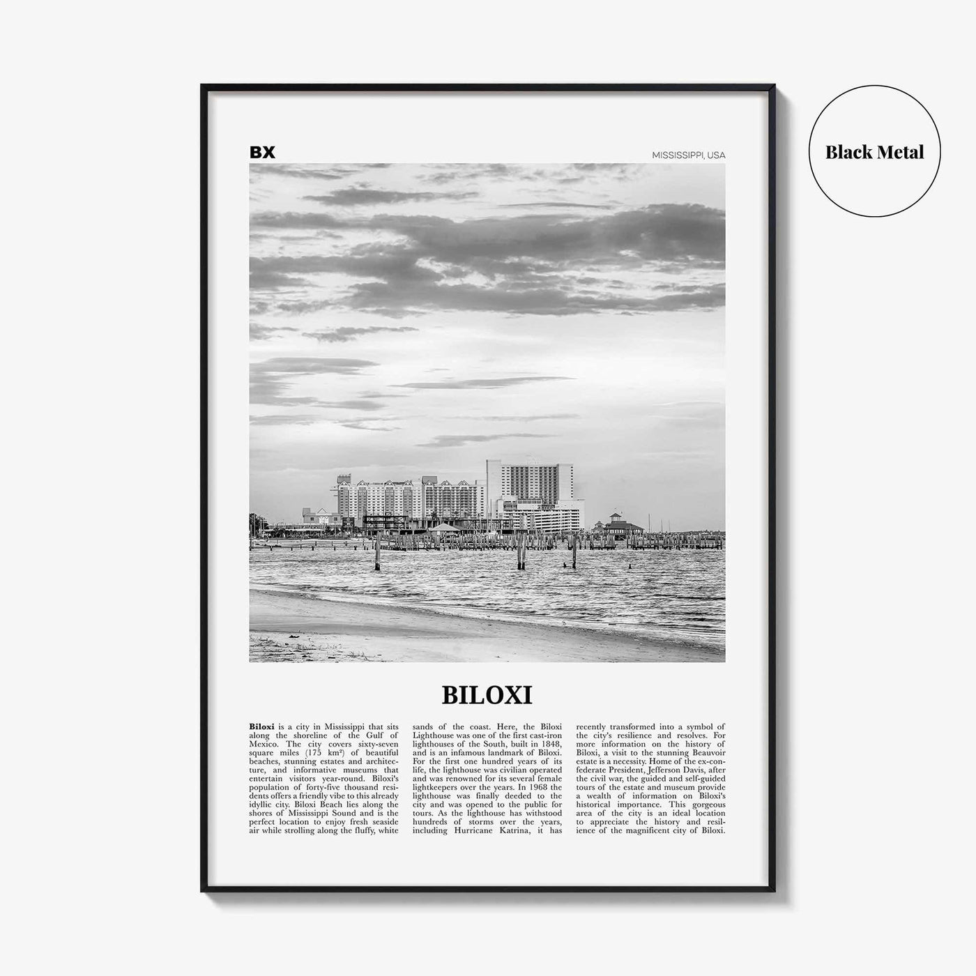 Biloxi Print Black and White, Biloxi Wall Art, Biloxi Poster, Biloxi Photo, Biloxi Map, Biloxi Wall Decor, Mississippi, USA, United States