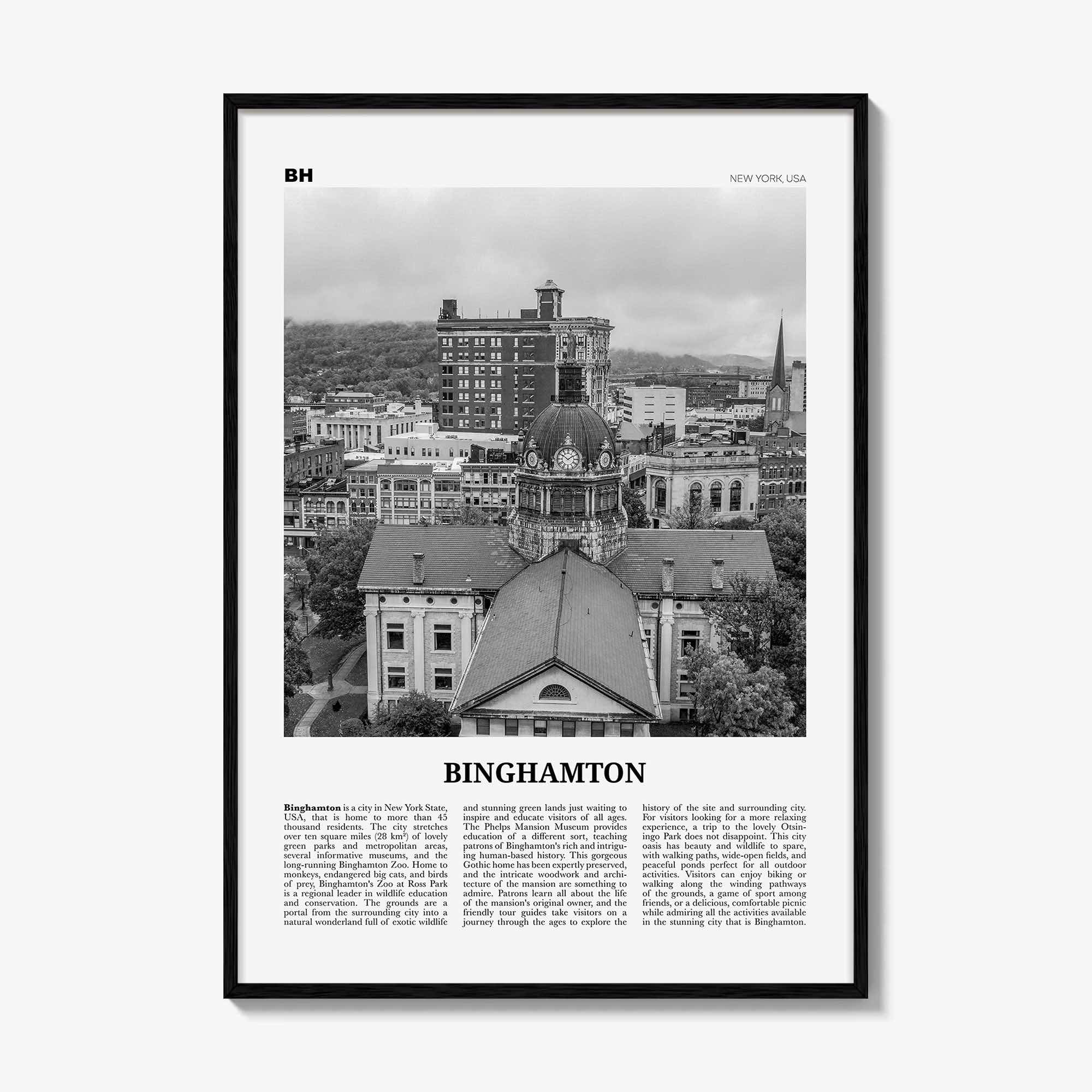Binghamton Print Black and White, Binghamton Wall Art, Binghamton Poster, Binghamton Photo, Binghamton Map, Binghamton Wall Decor, New York
