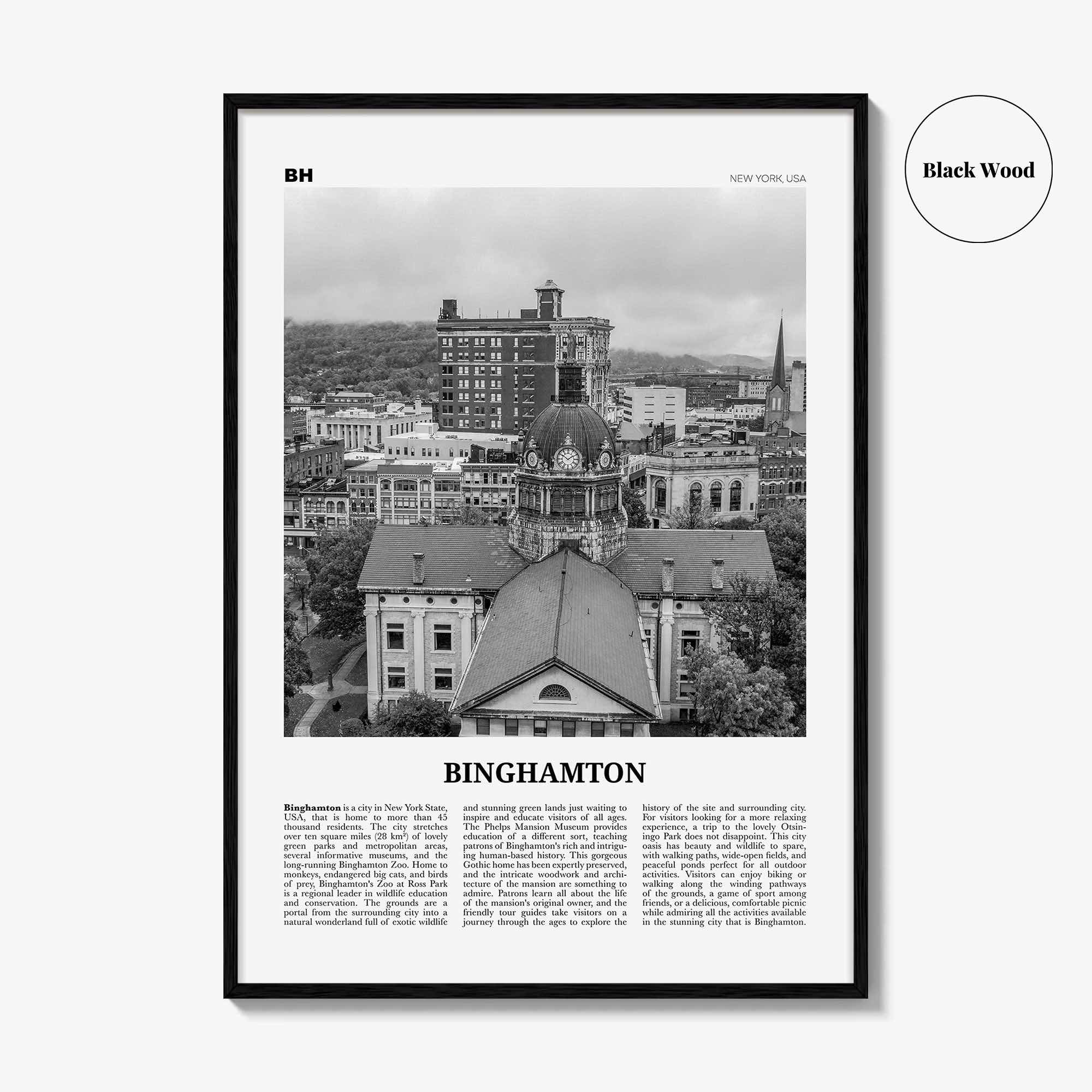 Binghamton Print Black and White, Binghamton Wall Art, Binghamton Poster, Binghamton Photo, Binghamton Map, Binghamton Wall Decor, New York