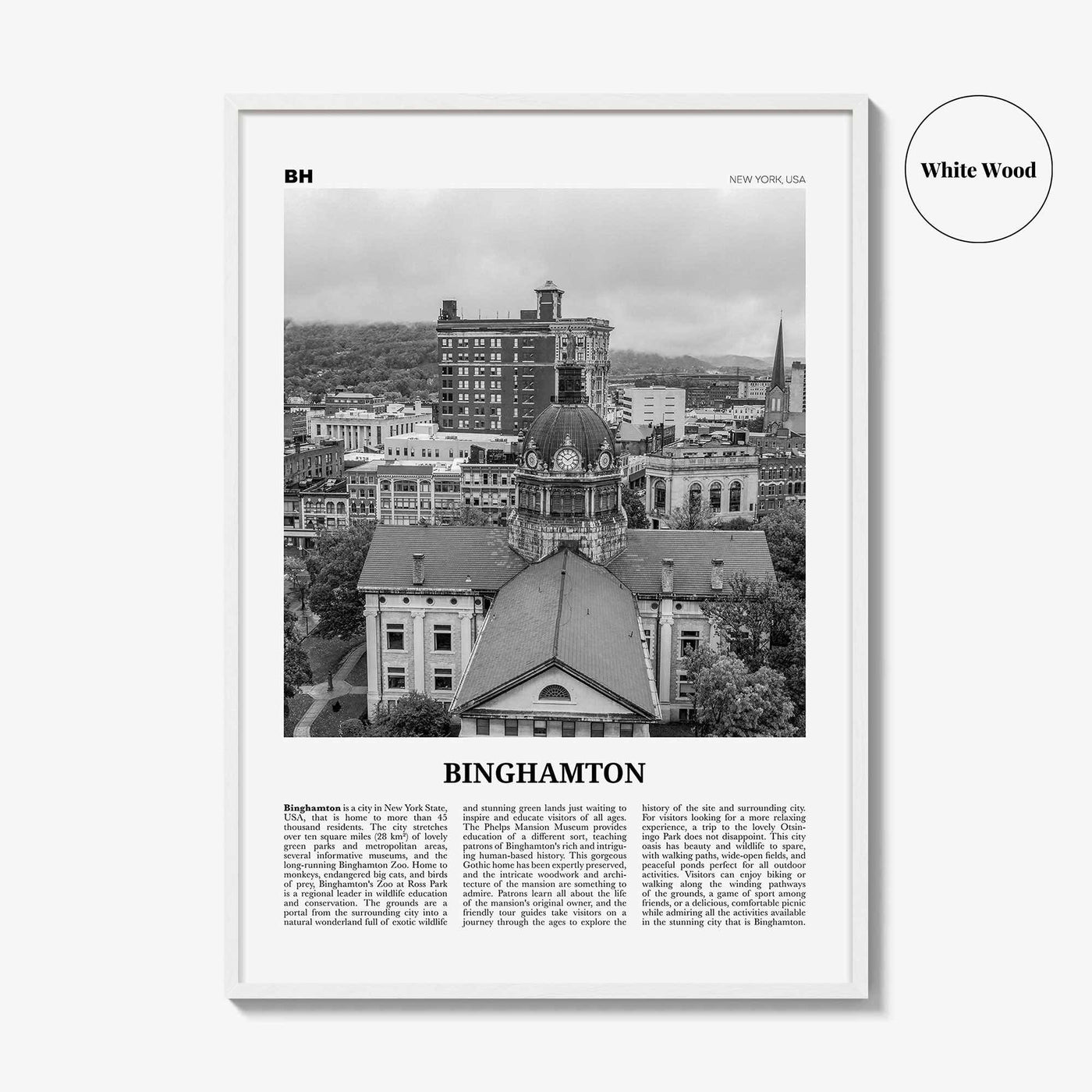 Binghamton Print Black and White, Binghamton Wall Art, Binghamton Poster, Binghamton Photo, Binghamton Map, Binghamton Wall Decor, New York