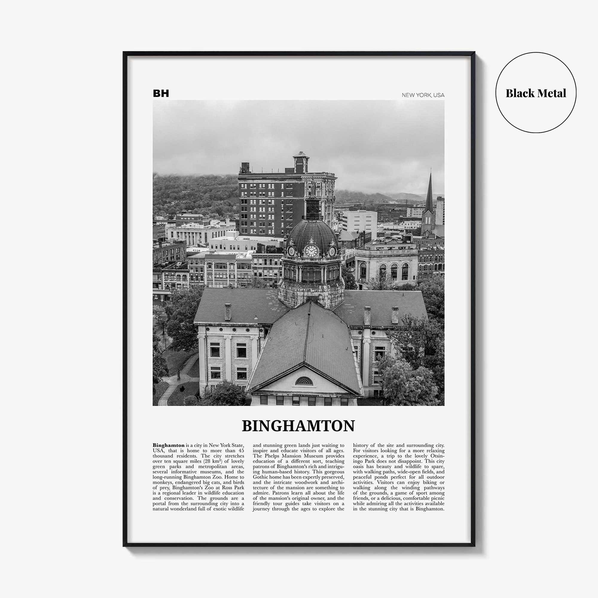 Binghamton Print Black and White, Binghamton Wall Art, Binghamton Poster, Binghamton Photo, Binghamton Map, Binghamton Wall Decor, New York