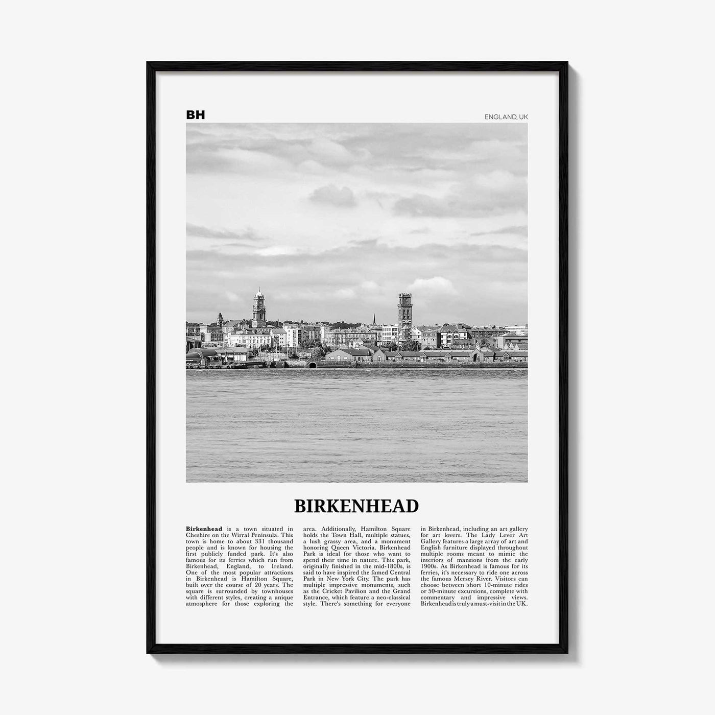 Birkenhead Print Black and White, Birkenhead Wall Art, Birkenhead Poster, Birkenhead Photo, Birkenhead Wall Décor, Birkenhead Map, England