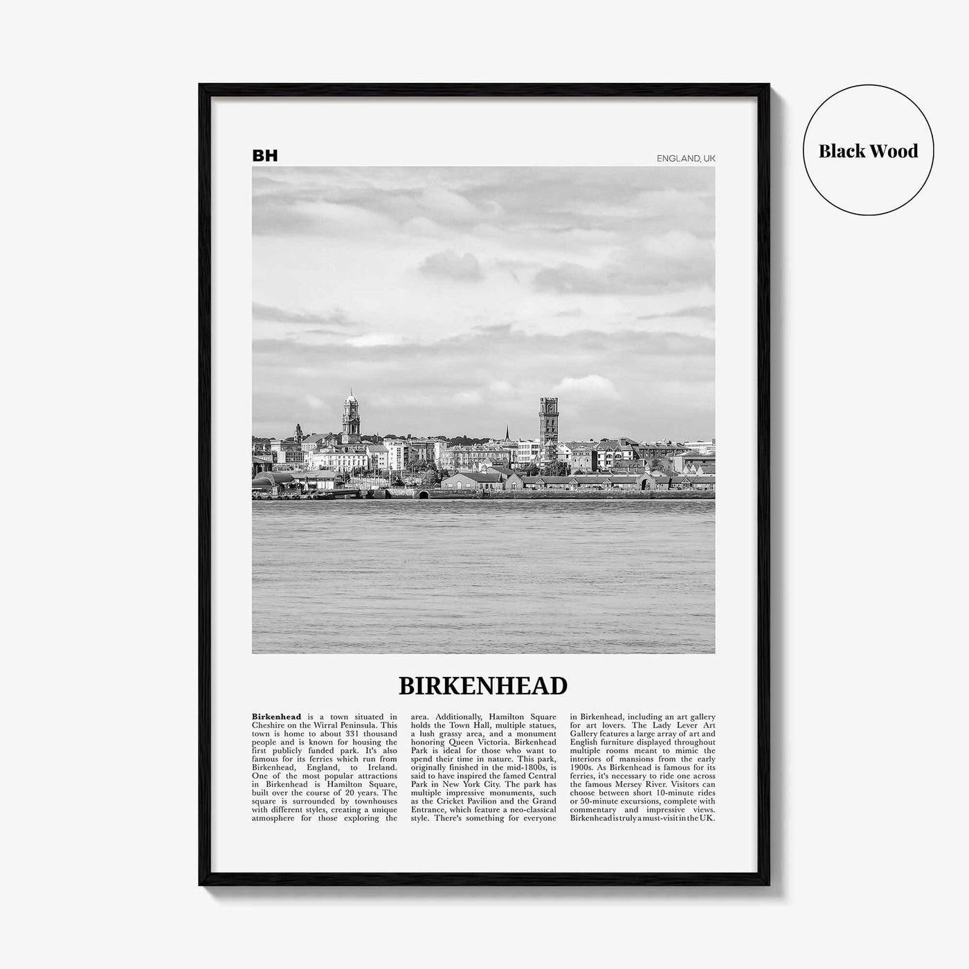 Birkenhead Print Black and White, Birkenhead Wall Art, Birkenhead Poster, Birkenhead Photo, Birkenhead Wall Décor, Birkenhead Map, England