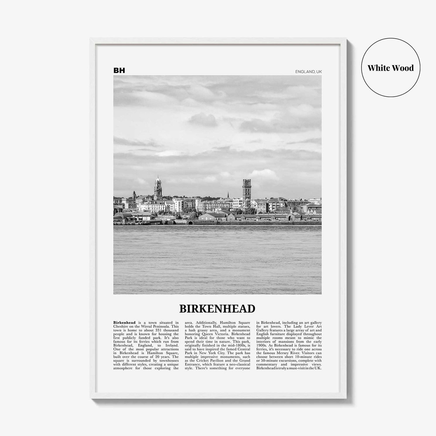 Birkenhead Print Black and White, Birkenhead Wall Art, Birkenhead Poster, Birkenhead Photo, Birkenhead Wall Décor, Birkenhead Map, England