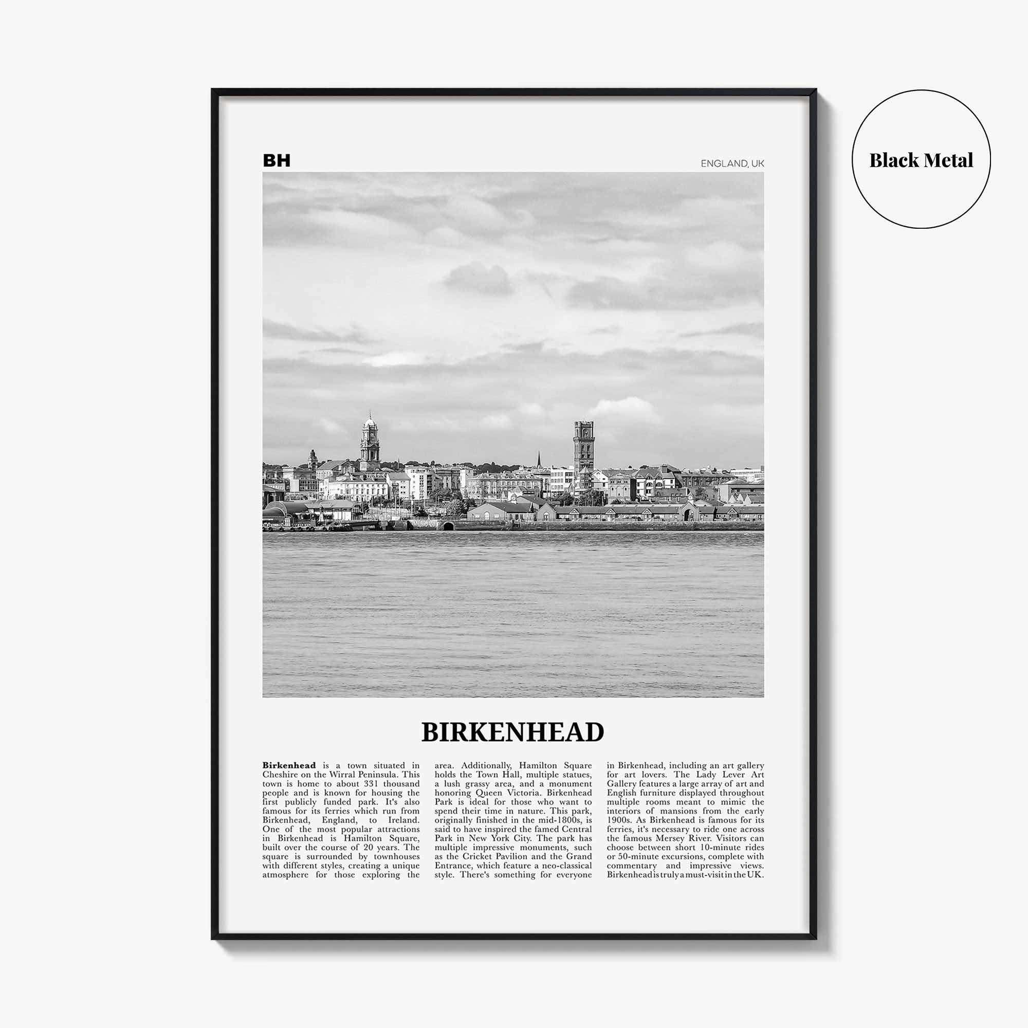 Birkenhead Print Black and White, Birkenhead Wall Art, Birkenhead Poster, Birkenhead Photo, Birkenhead Wall Décor, Birkenhead Map, England