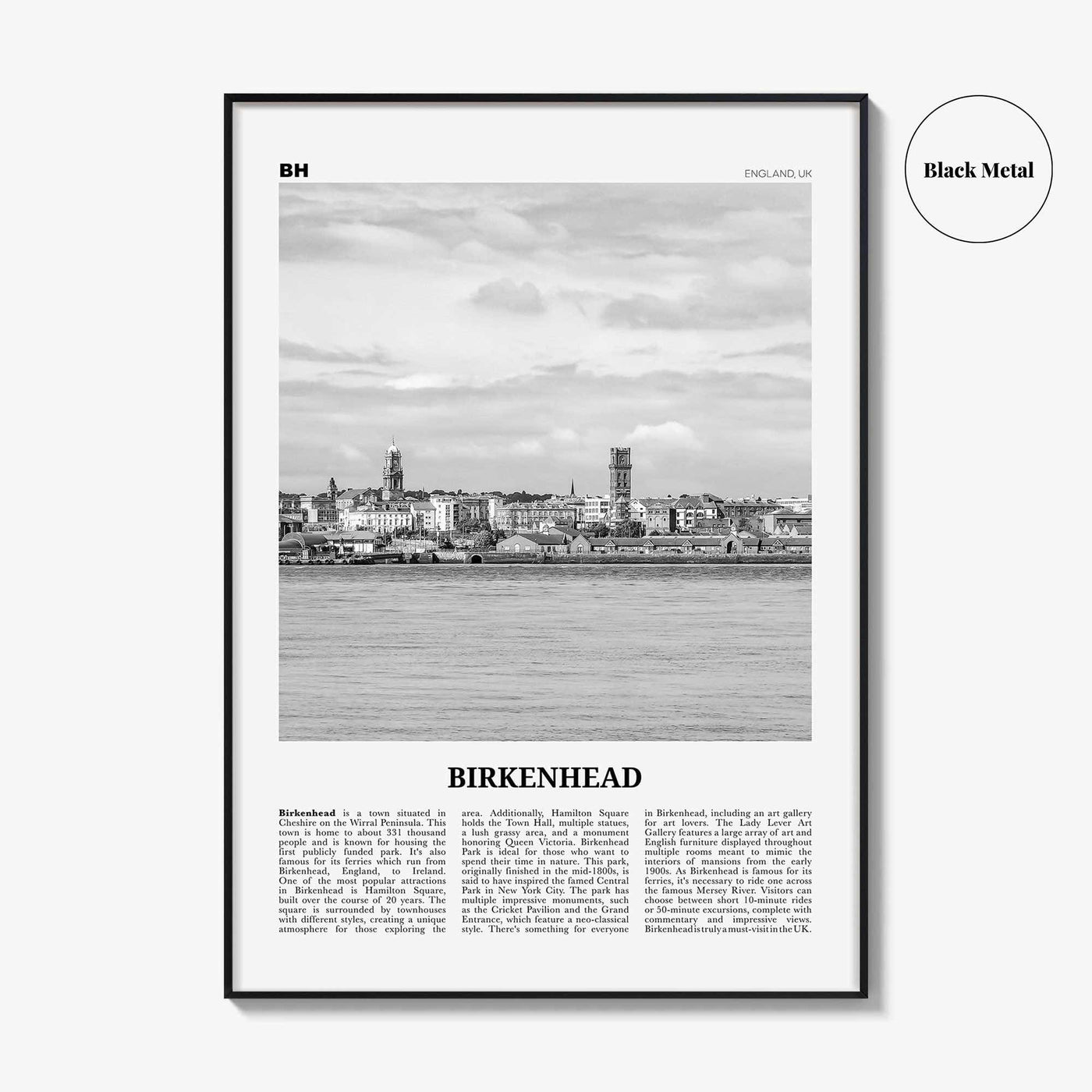 Birkenhead Print Black and White, Birkenhead Wall Art, Birkenhead Poster, Birkenhead Photo, Birkenhead Wall Décor, Birkenhead Map, England