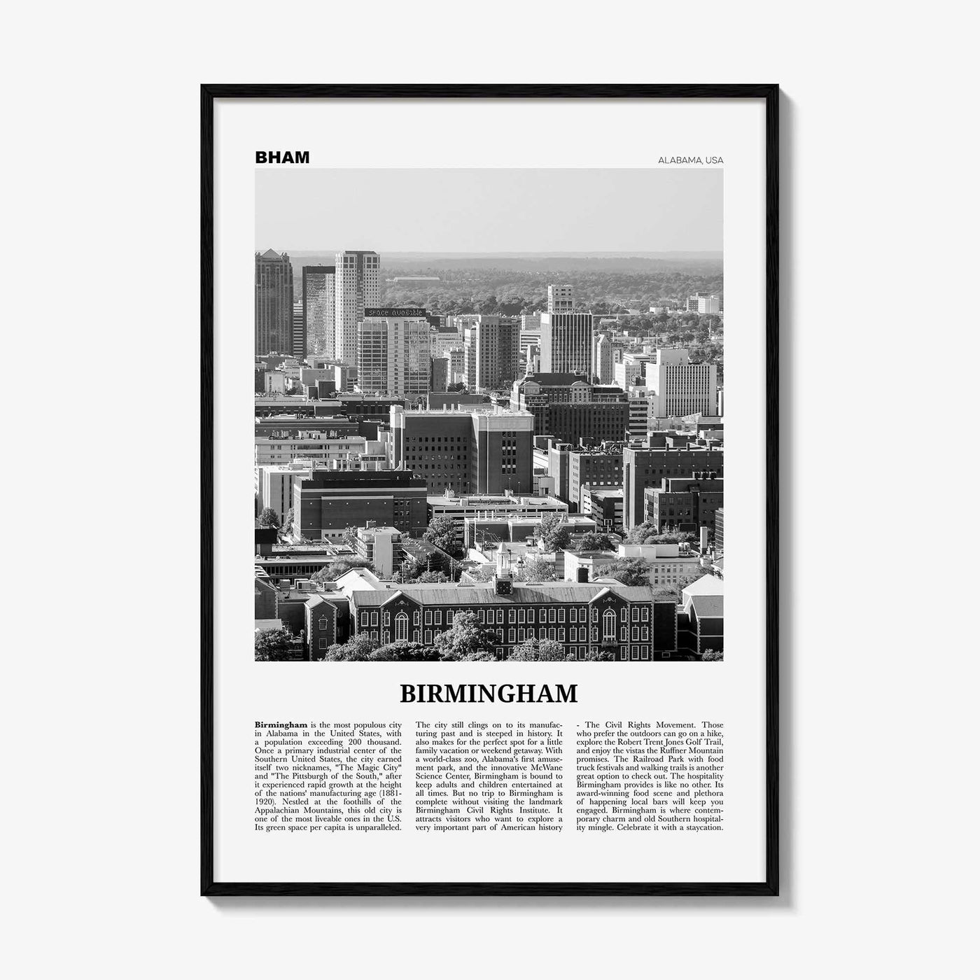 Birmingham Print Black and White Alabama, Birmingham Wall Art, Birmingham Poster, Birmingham Photo, Birmingham Wall Décor, Alabama, USA