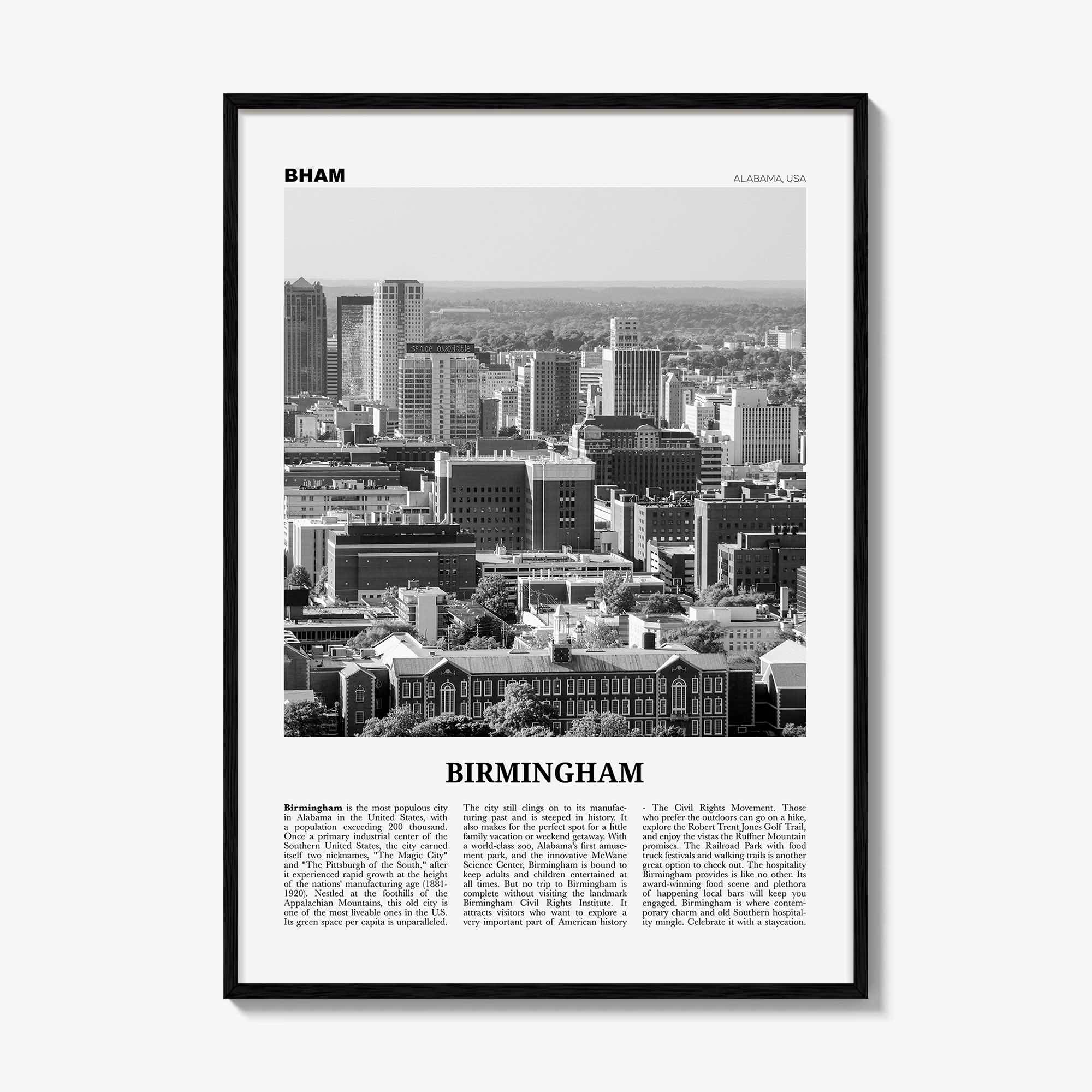 Birmingham Print Black and White Alabama, Birmingham Wall Art, Birmingham Poster, Birmingham Photo, Birmingham Wall Décor, Alabama, USA