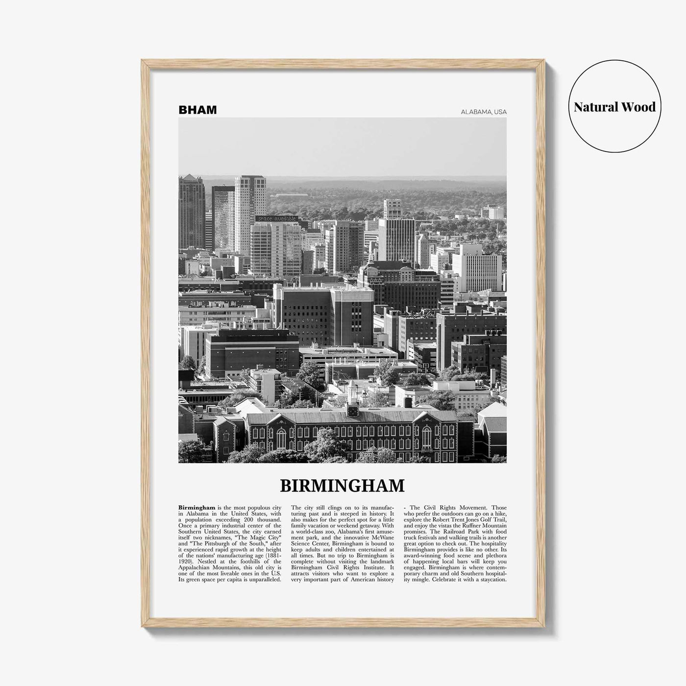 Birmingham Print Black and White Alabama, Birmingham Wall Art, Birmingham Poster, Birmingham Photo, Birmingham Wall Décor, Alabama, USA