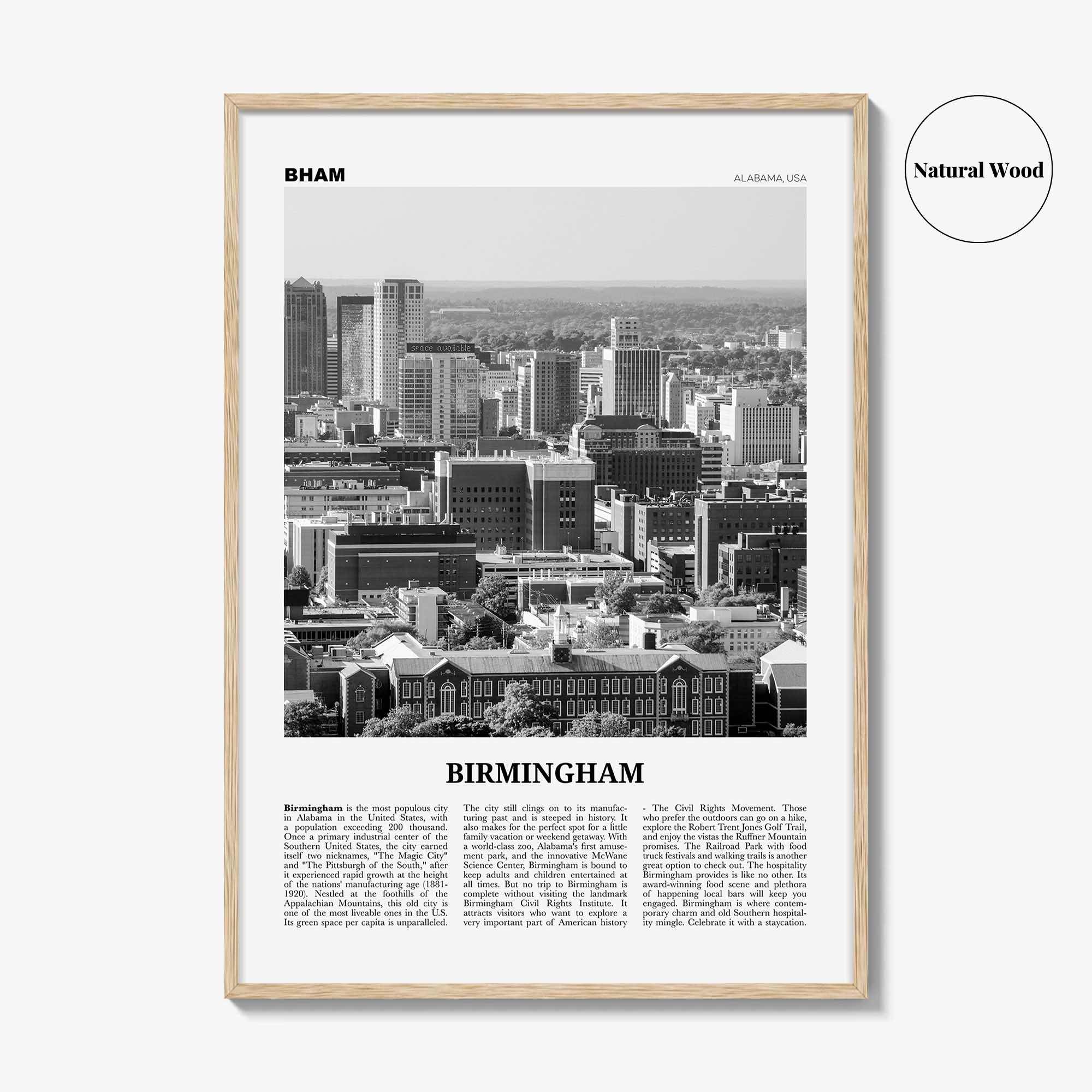 Birmingham Print Black and White Alabama, Birmingham Wall Art, Birmingham Poster, Birmingham Photo, Birmingham Wall Décor, Alabama, USA