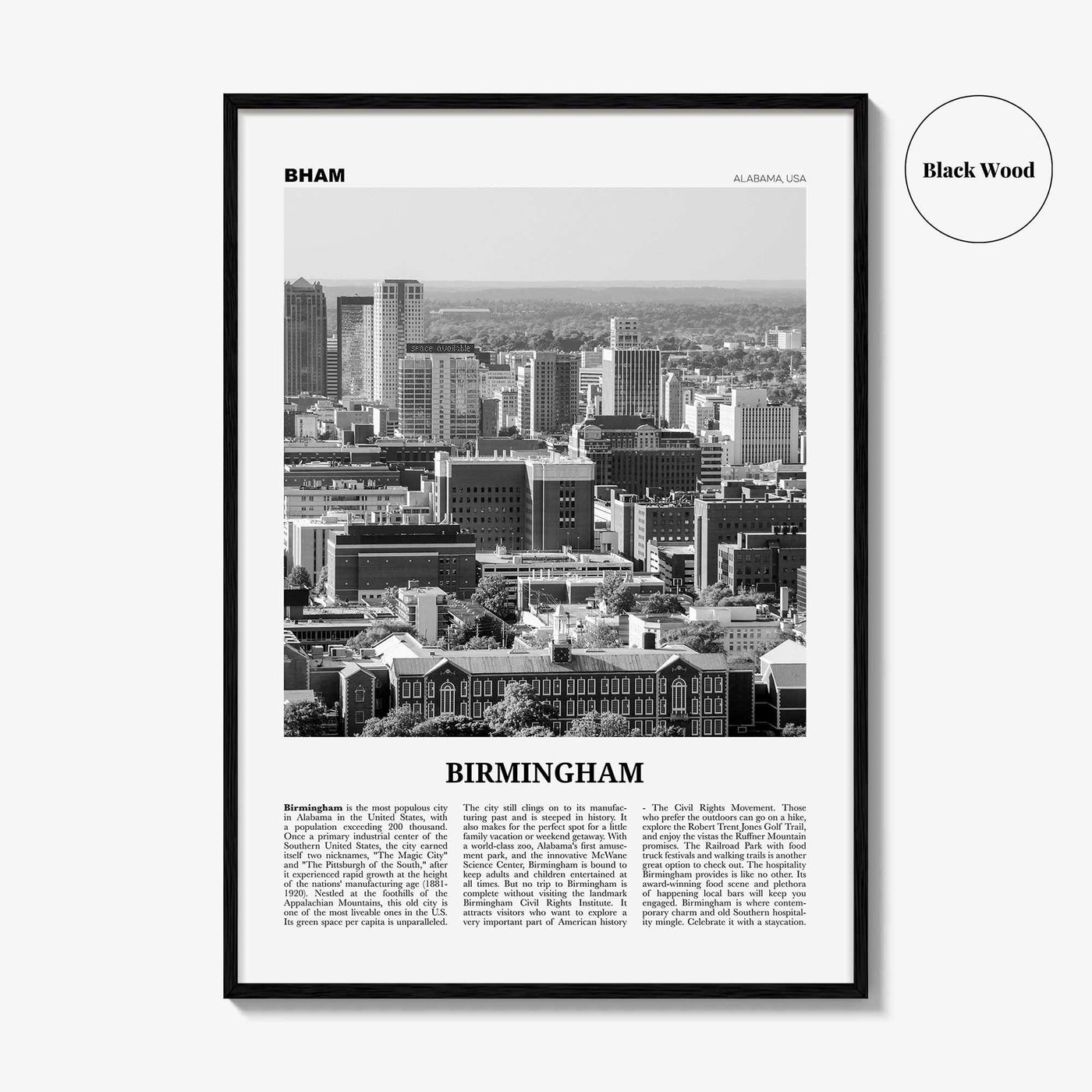 Birmingham Print Black and White Alabama, Birmingham Wall Art, Birmingham Poster, Birmingham Photo, Birmingham Wall Décor, Alabama, USA