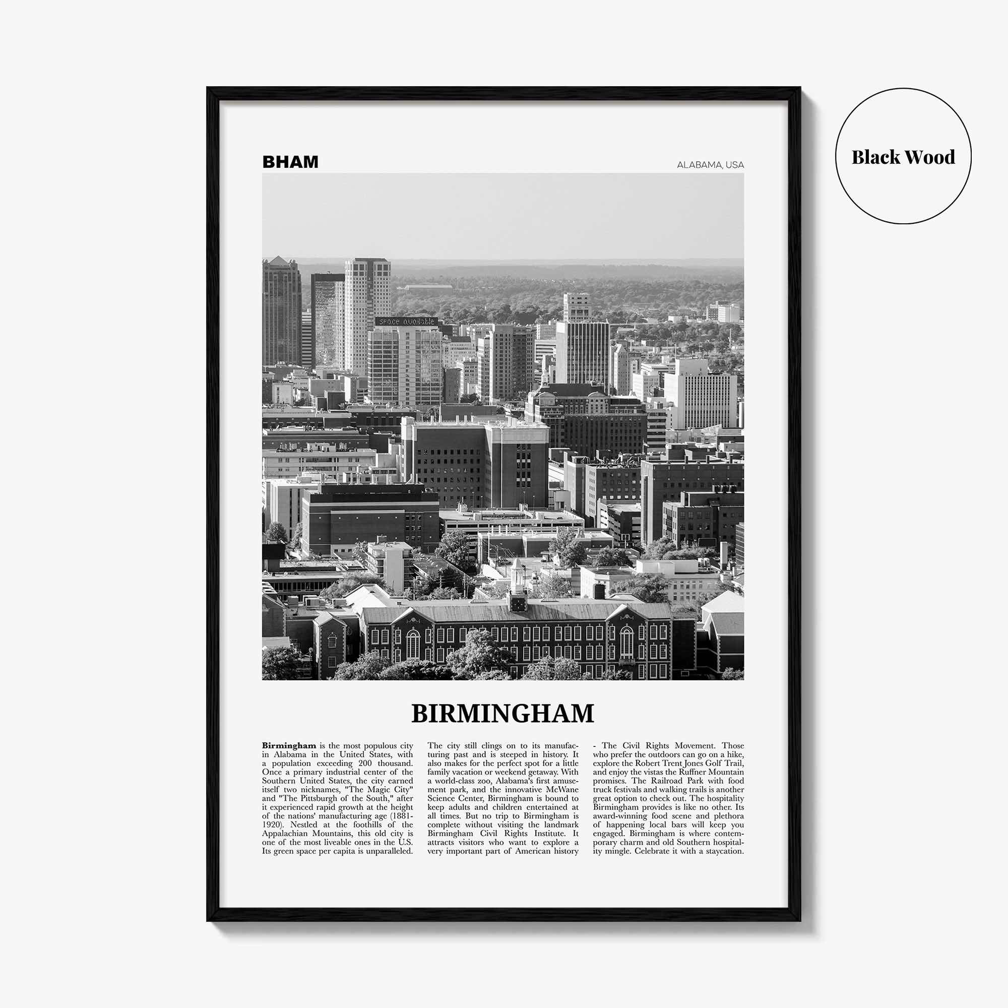 Birmingham Print Black and White Alabama, Birmingham Wall Art, Birmingham Poster, Birmingham Photo, Birmingham Wall Décor, Alabama, USA