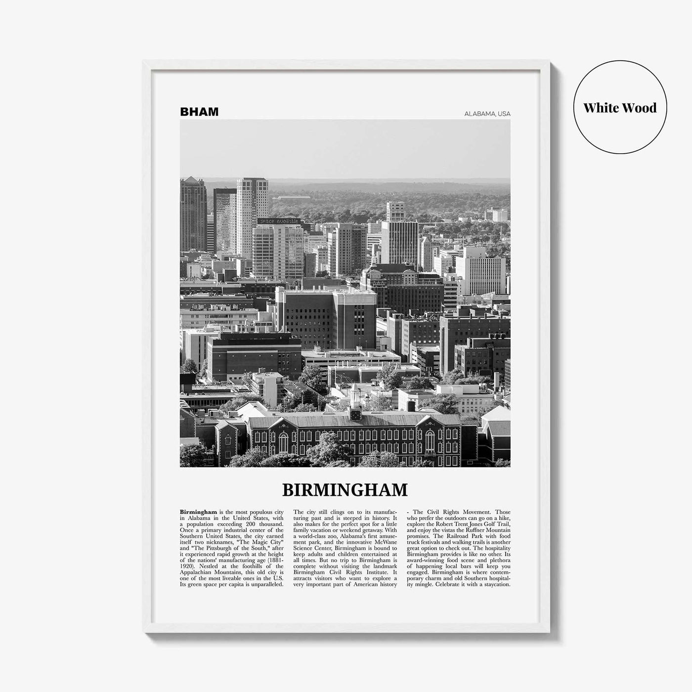 Birmingham Print Black and White Alabama, Birmingham Wall Art, Birmingham Poster, Birmingham Photo, Birmingham Wall Décor, Alabama, USA
