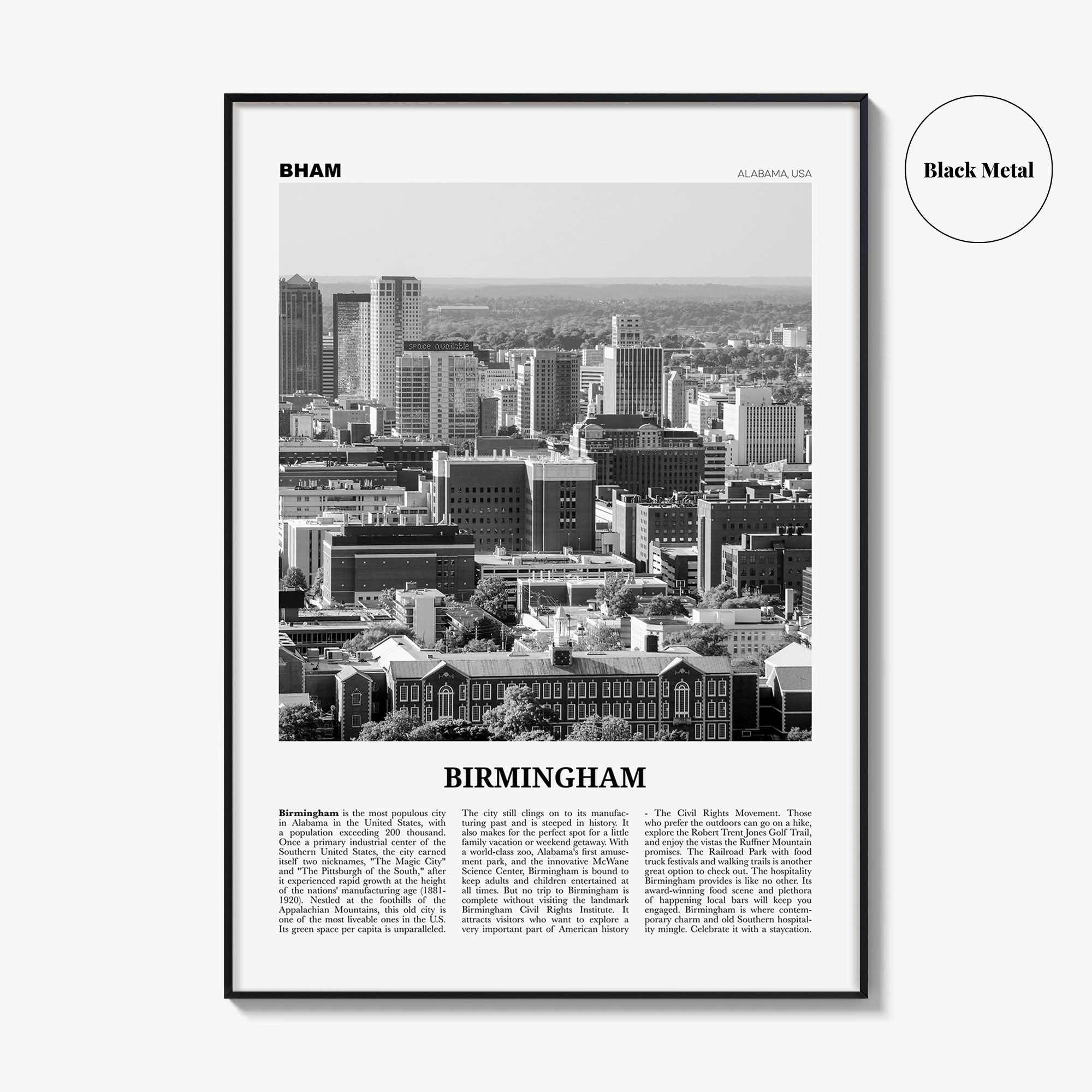 Birmingham Print Black and White Alabama, Birmingham Wall Art, Birmingham Poster, Birmingham Photo, Birmingham Wall Décor, Alabama, USA