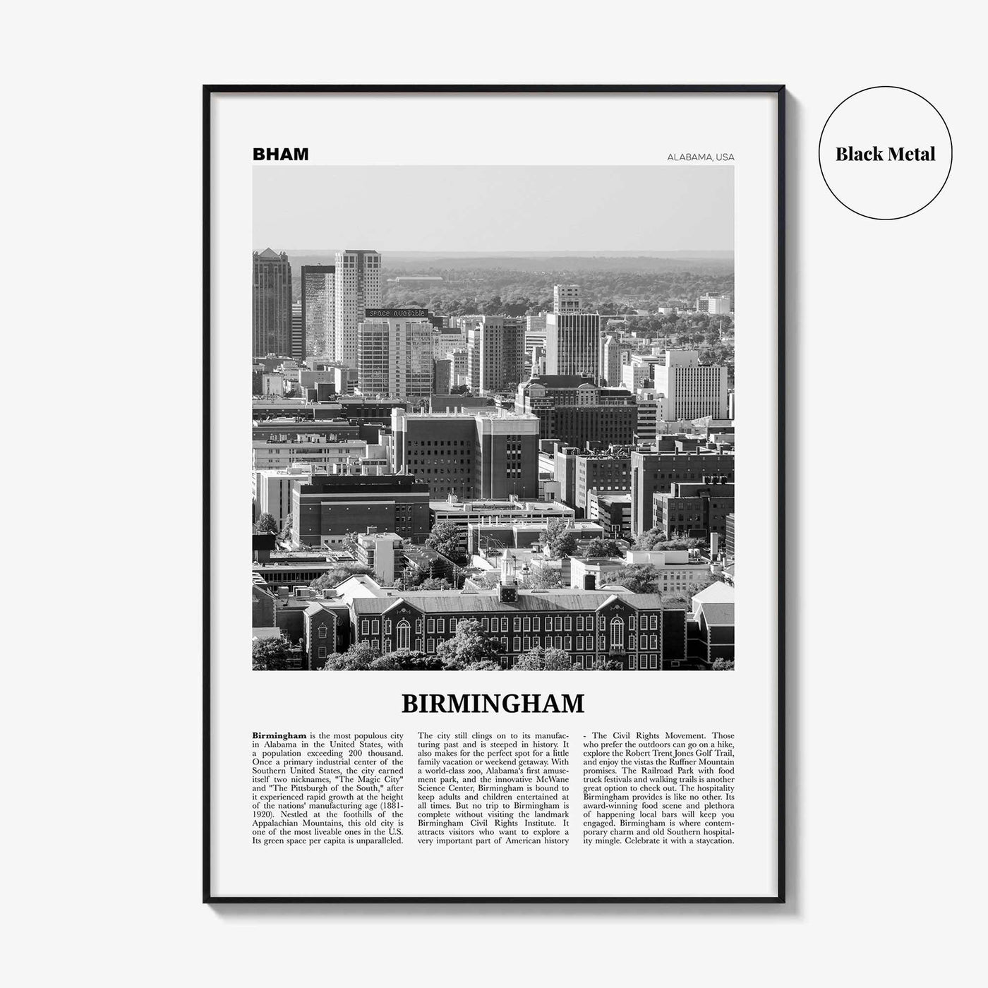 Birmingham Print Black and White Alabama, Birmingham Wall Art, Birmingham Poster, Birmingham Photo, Birmingham Wall Décor, Alabama, USA