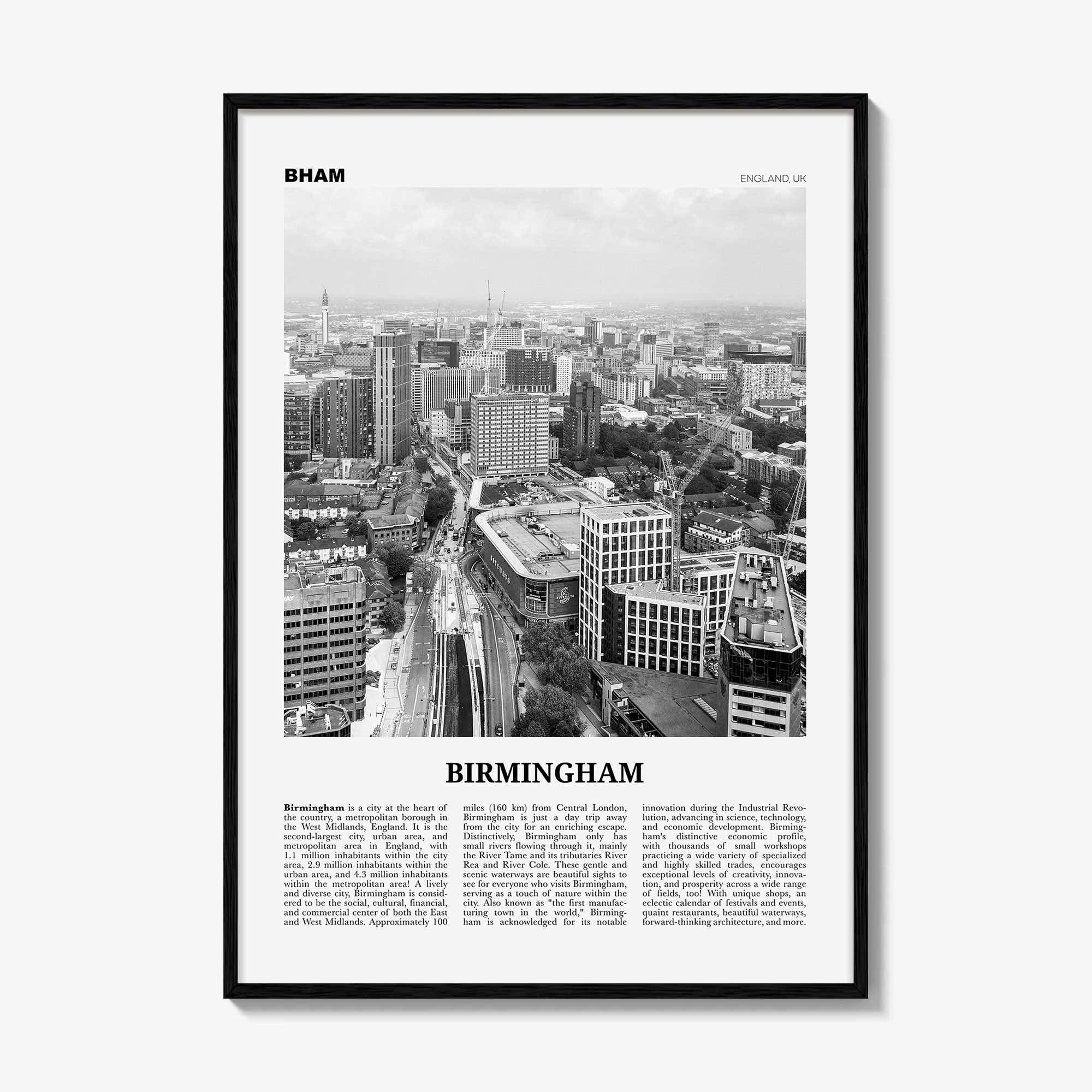 Birmingham Print Black and White England, Birmingham Wall Art, Birmingham Poster, Birmingham Photo, England, UK, United Kingdom, Europe