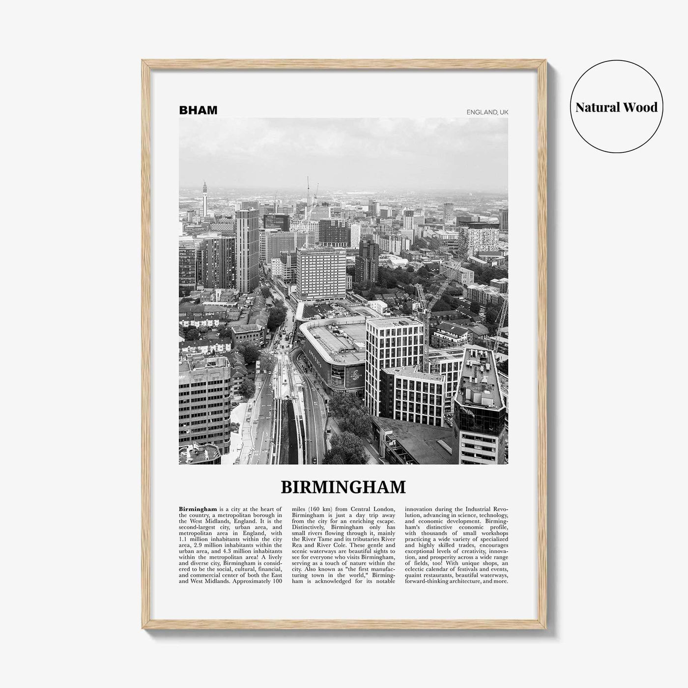 Birmingham Print Black and White England, Birmingham Wall Art, Birmingham Poster, Birmingham Photo, England, UK, United Kingdom, Europe