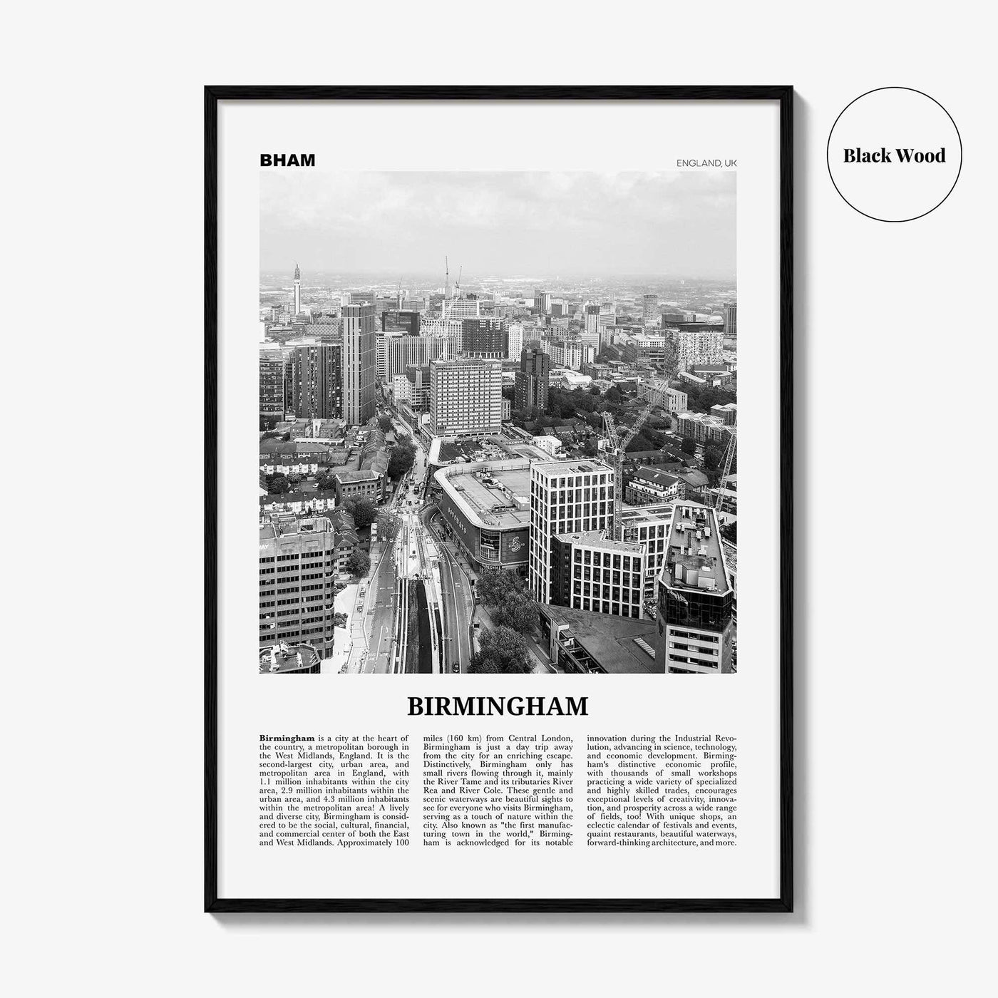 Birmingham Print Black and White England, Birmingham Wall Art, Birmingham Poster, Birmingham Photo, England, UK, United Kingdom, Europe