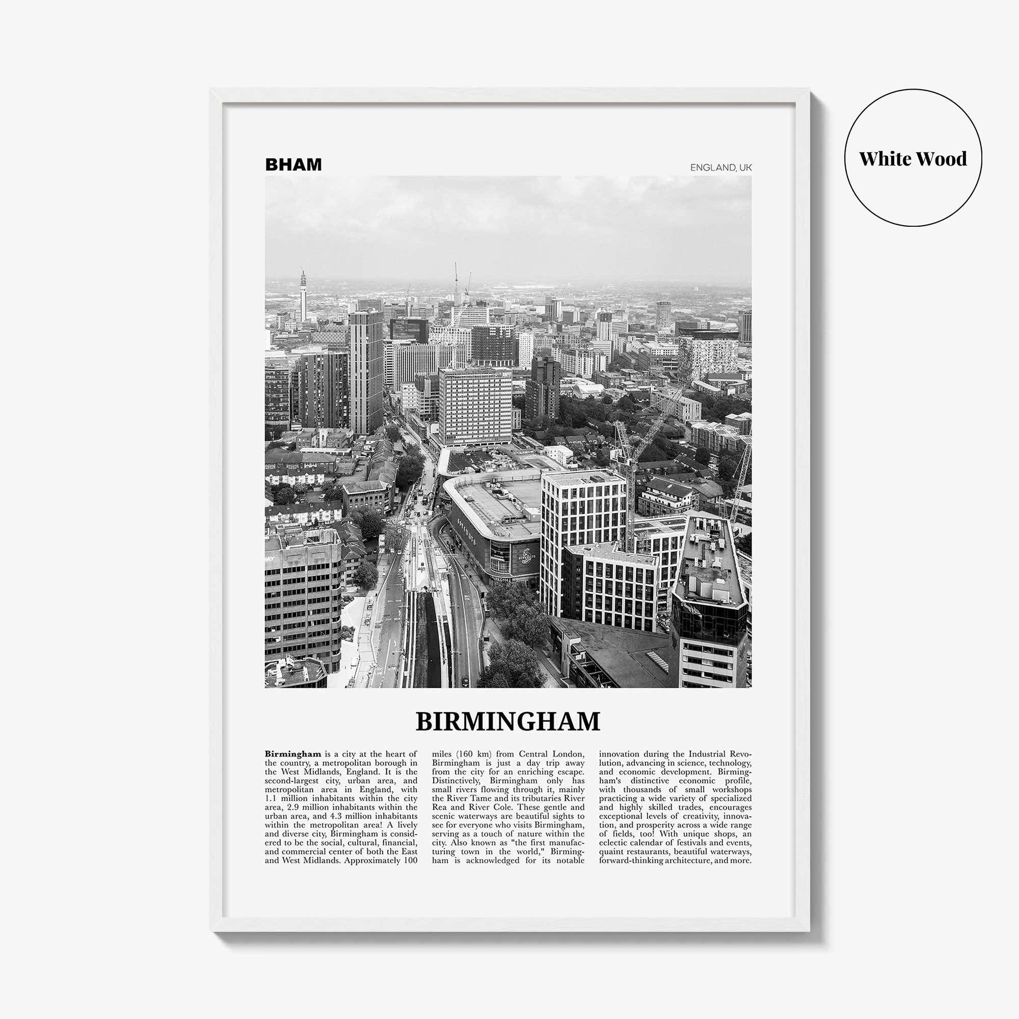 Birmingham Print Black and White England, Birmingham Wall Art, Birmingham Poster, Birmingham Photo, England, UK, United Kingdom, Europe