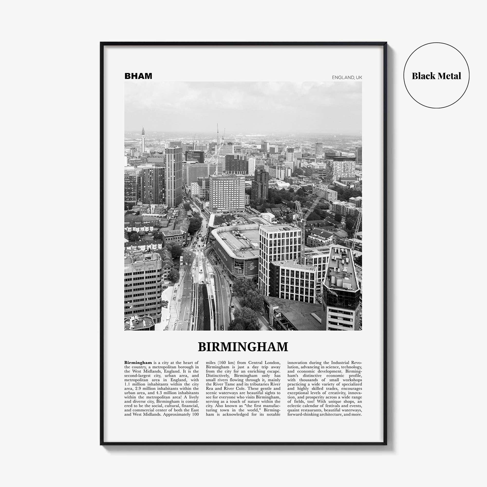 Birmingham Print Black and White England, Birmingham Wall Art, Birmingham Poster, Birmingham Photo, England, UK, United Kingdom, Europe