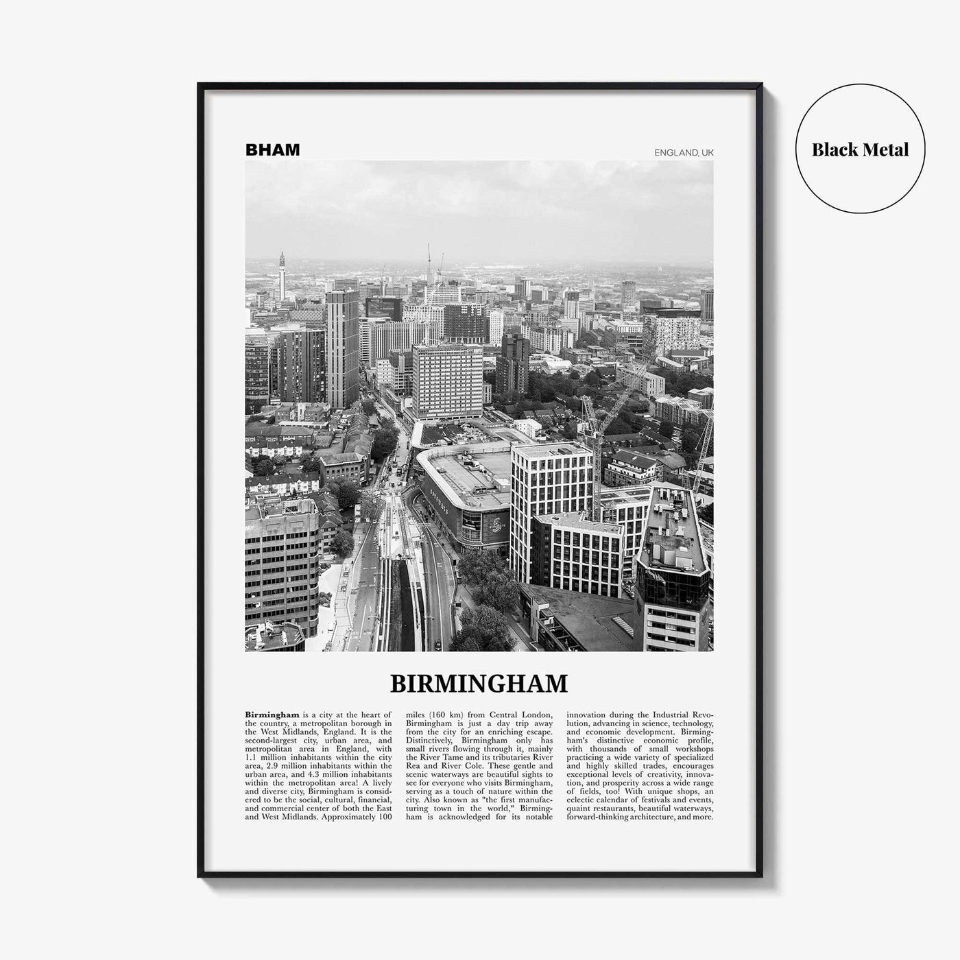 Birmingham Print Black and White England, Birmingham Wall Art, Birmingham Poster, Birmingham Photo, England, UK, United Kingdom, Europe