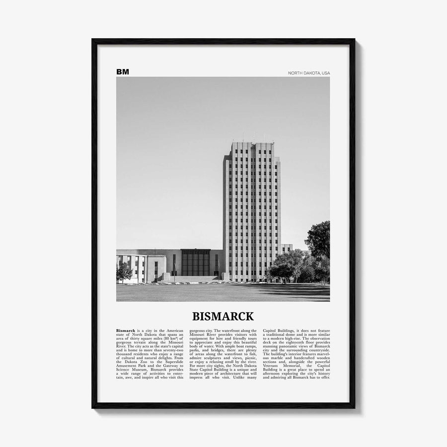 Bismarck Print Black and White, Bismarck Wall Art, Bismarck Poster, Bismarck Photo, Bismarck Map, Bismarck Wall Decor, North Dakota, USA