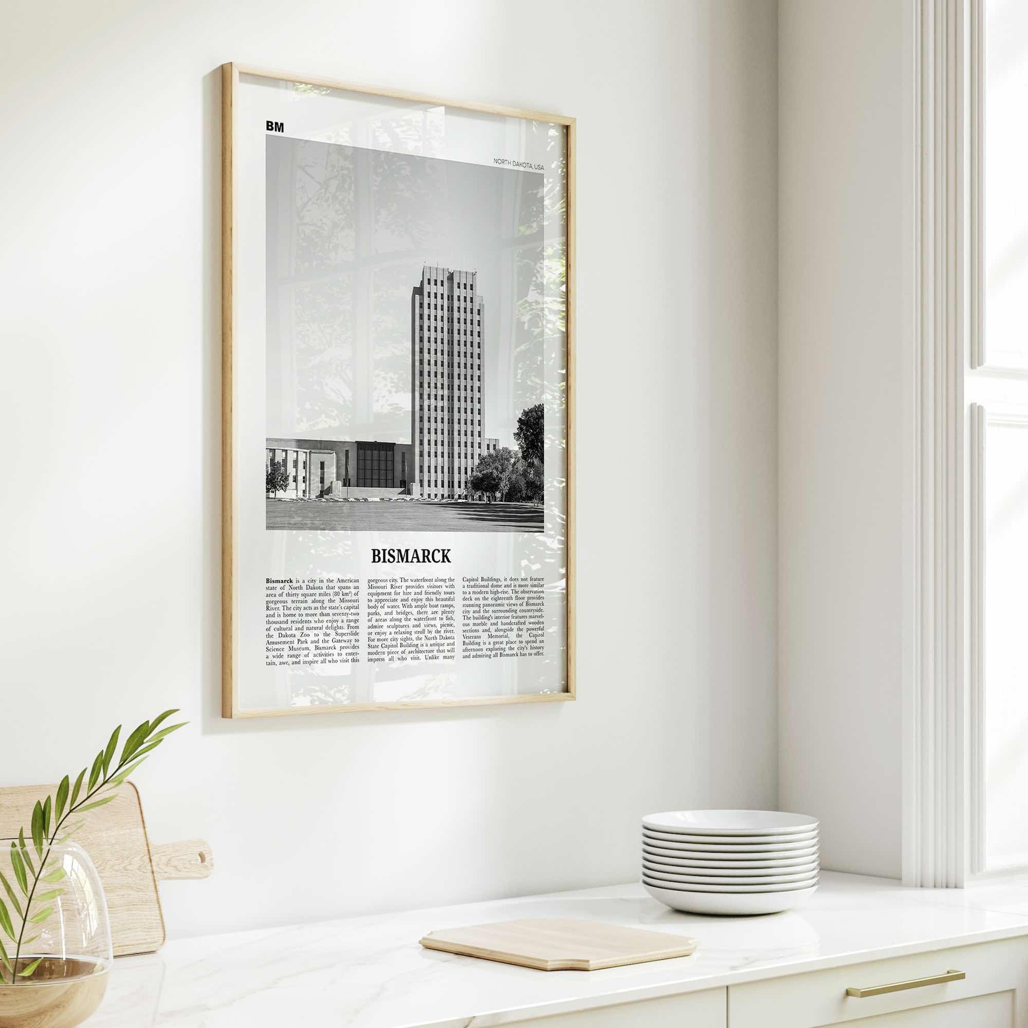 Bismarck Print Black and White, Bismarck Wall Art, Bismarck Poster, Bismarck Photo, Bismarck Map, Bismarck Wall Decor, North Dakota, USA