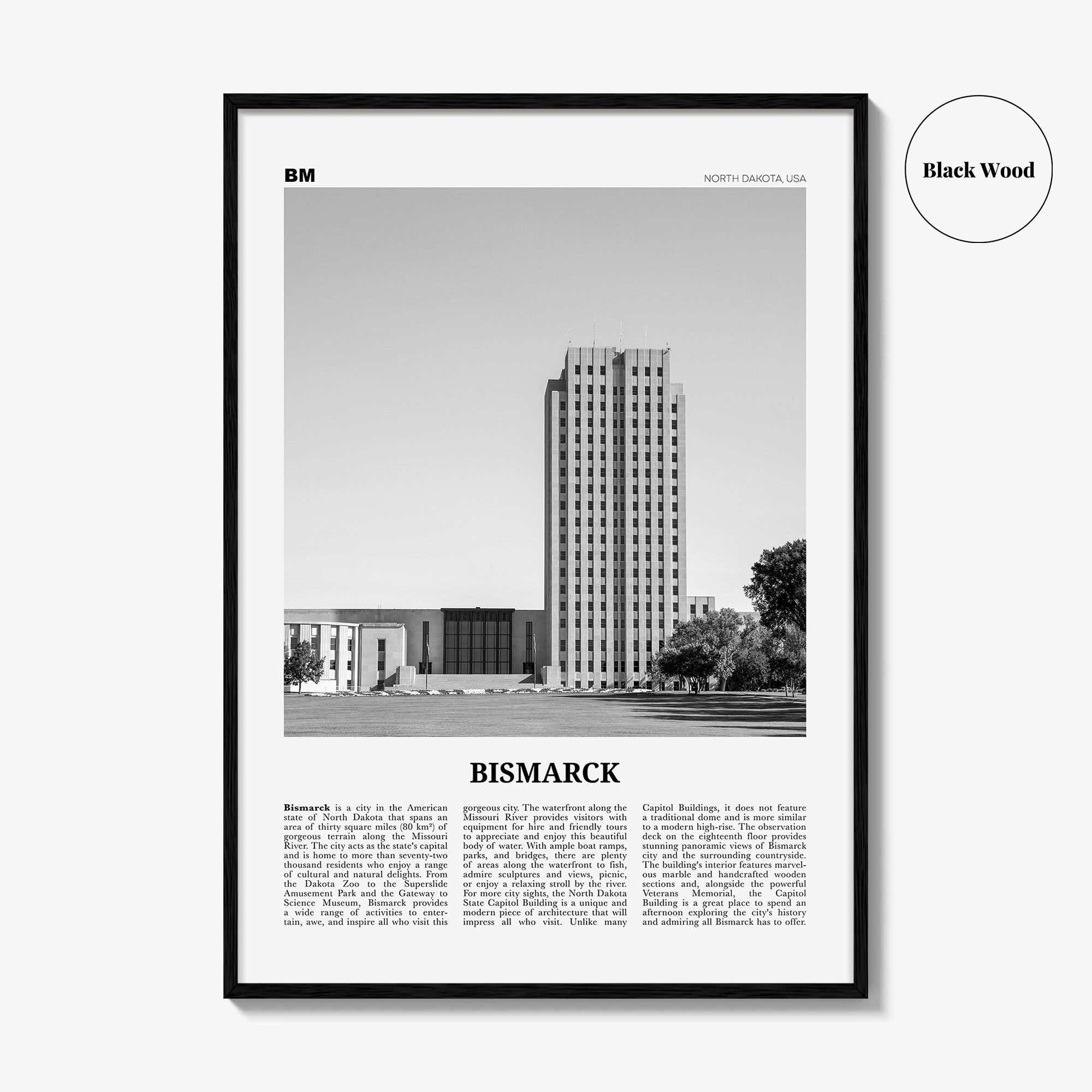 Bismarck Print Black and White, Bismarck Wall Art, Bismarck Poster, Bismarck Photo, Bismarck Map, Bismarck Wall Decor, North Dakota, USA