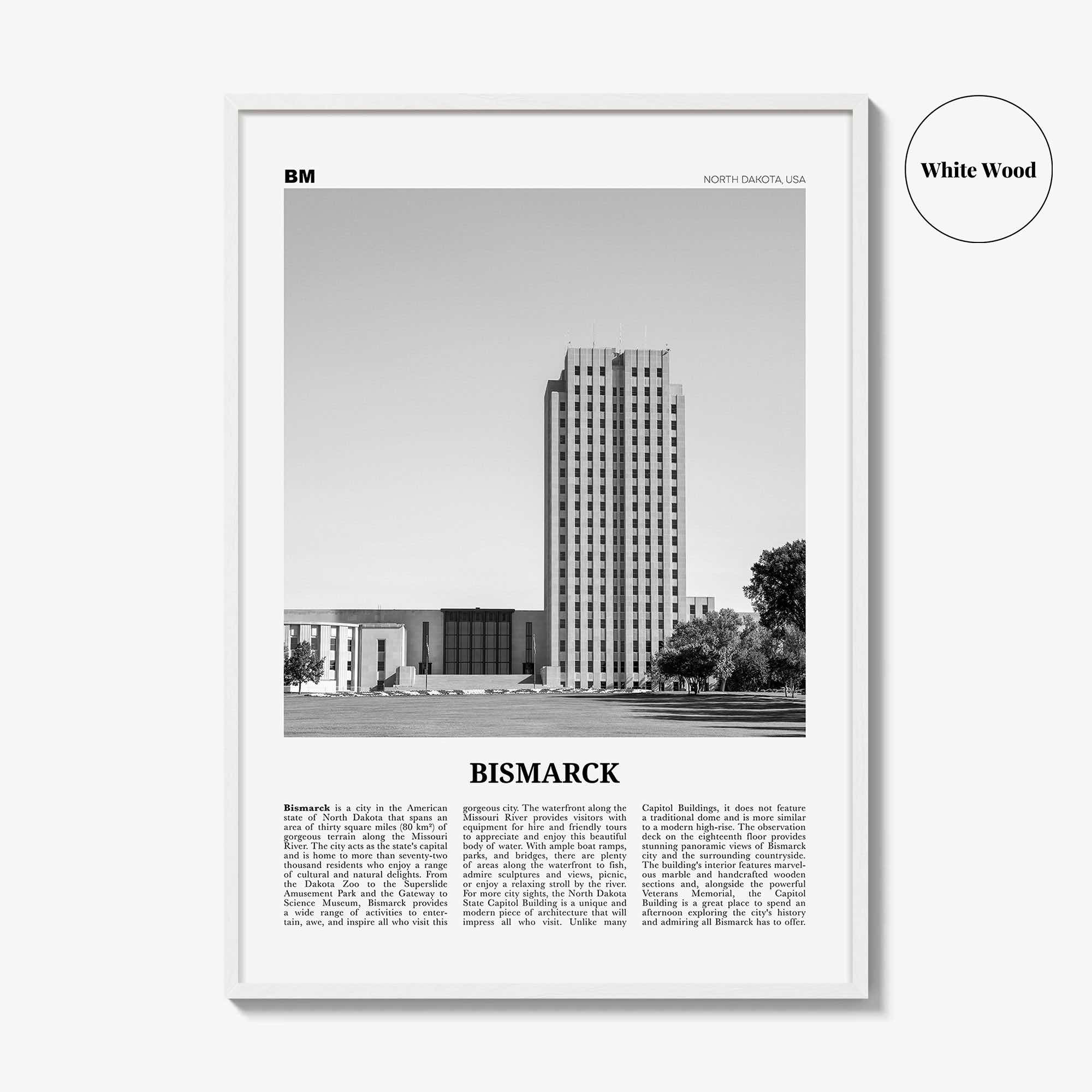 Bismarck Print Black and White, Bismarck Wall Art, Bismarck Poster, Bismarck Photo, Bismarck Map, Bismarck Wall Decor, North Dakota, USA