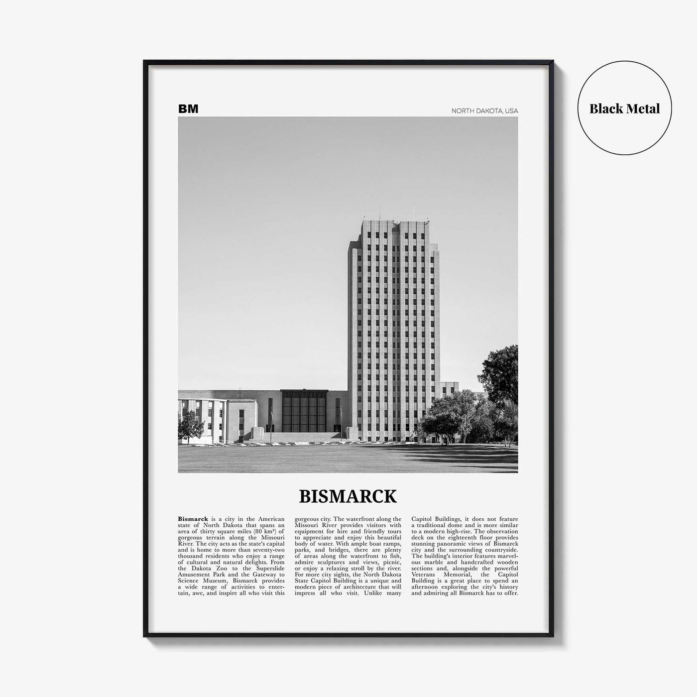 Bismarck Print Black and White, Bismarck Wall Art, Bismarck Poster, Bismarck Photo, Bismarck Map, Bismarck Wall Decor, North Dakota, USA