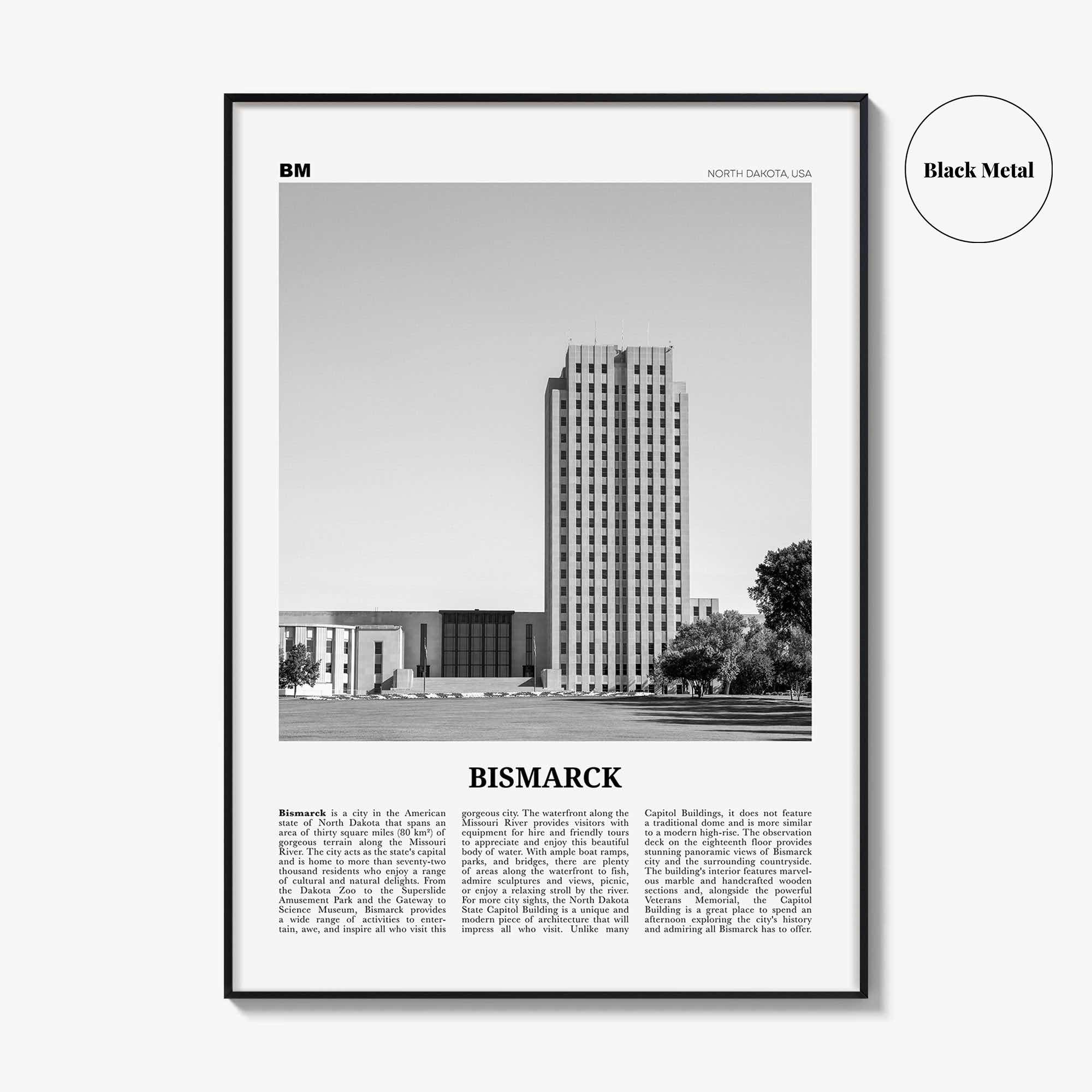 Bismarck Print Black and White, Bismarck Wall Art, Bismarck Poster, Bismarck Photo, Bismarck Map, Bismarck Wall Decor, North Dakota, USA