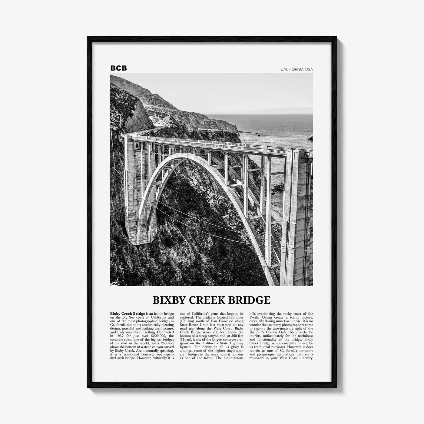 Bixby Creek Bridge Print Black and White, Bixby Creek Bridge Wall Art, Bixby Creek Bridge Poster, Bixby Creek Bridge Photo