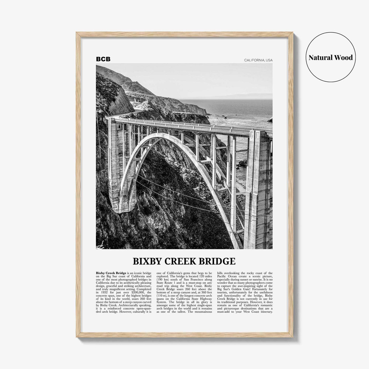 Bixby Creek Bridge Print Black and White, Bixby Creek Bridge Wall Art, Bixby Creek Bridge Poster, Bixby Creek Bridge Photo