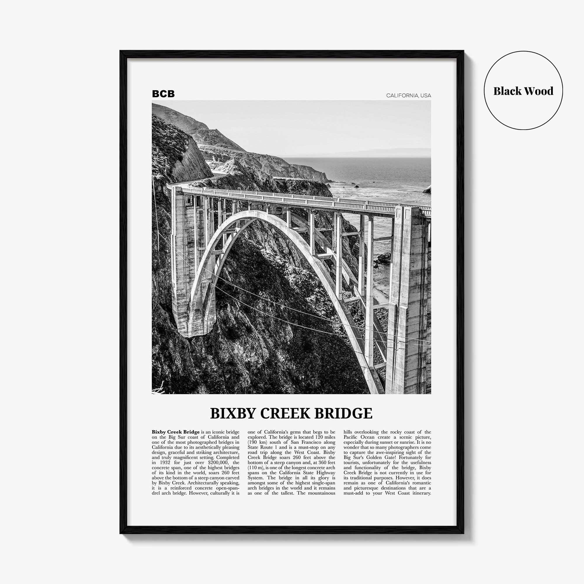Bixby Creek Bridge Print Black and White, Bixby Creek Bridge Wall Art, Bixby Creek Bridge Poster, Bixby Creek Bridge Photo
