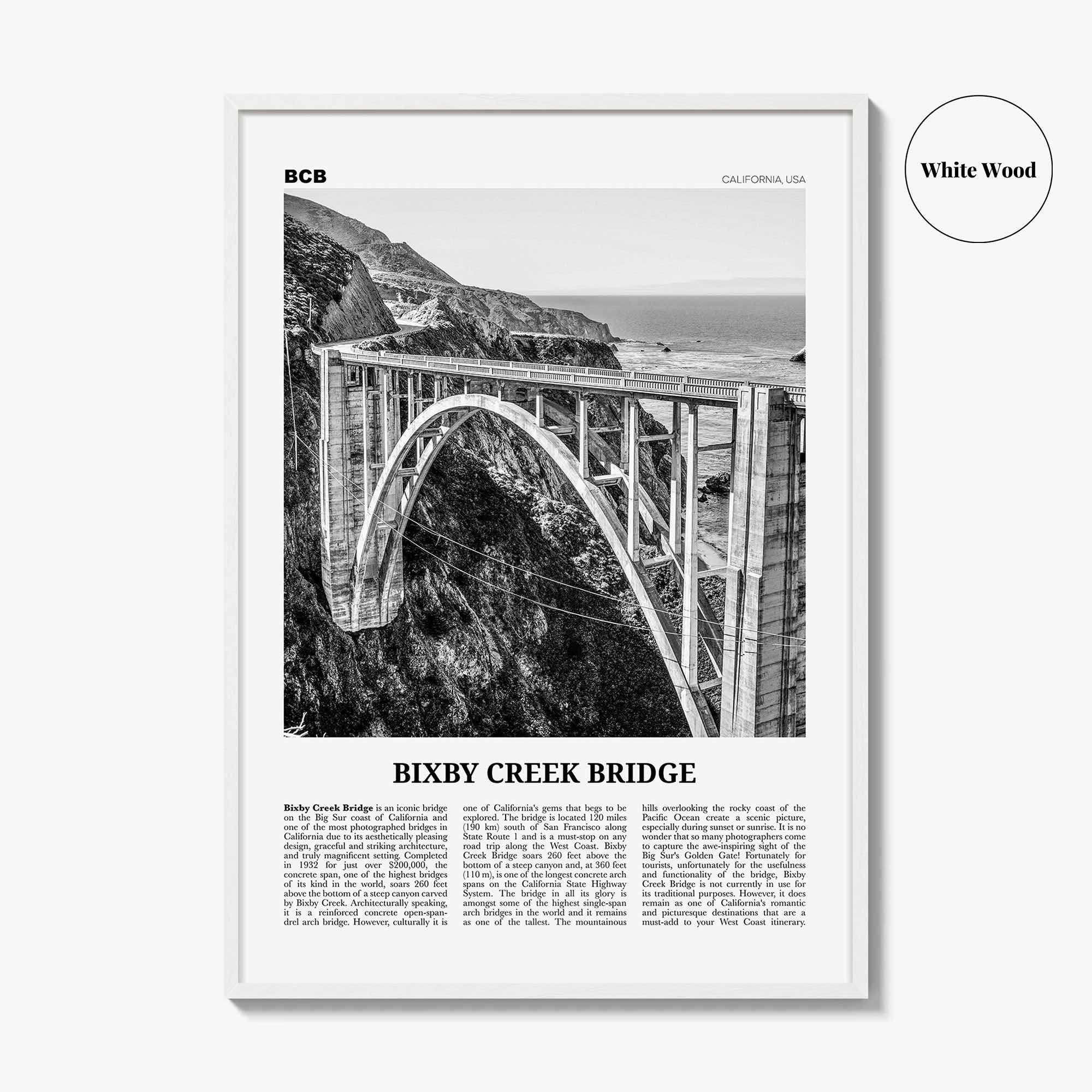 Bixby Creek Bridge Print Black and White, Bixby Creek Bridge Wall Art, Bixby Creek Bridge Poster, Bixby Creek Bridge Photo