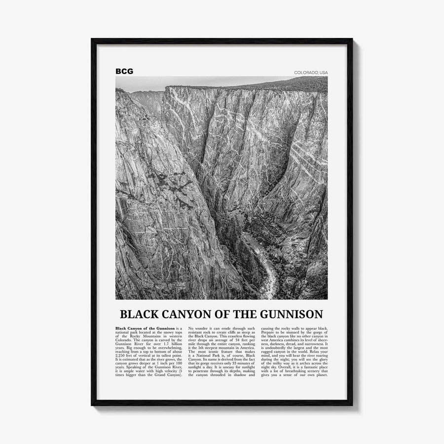 Black Canyon of the Gunnison National Park Print Black and White, Black Canyon of the Gunnison Wall Art, Black Canyon Poster, Colorado, USA