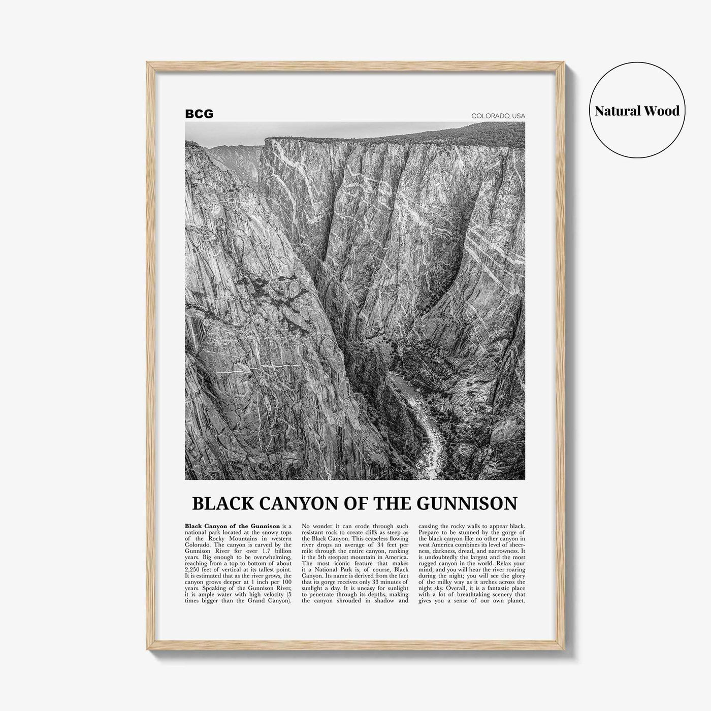 Black Canyon of the Gunnison National Park Print Black and White, Black Canyon of the Gunnison Wall Art, Black Canyon Poster, Colorado, USA