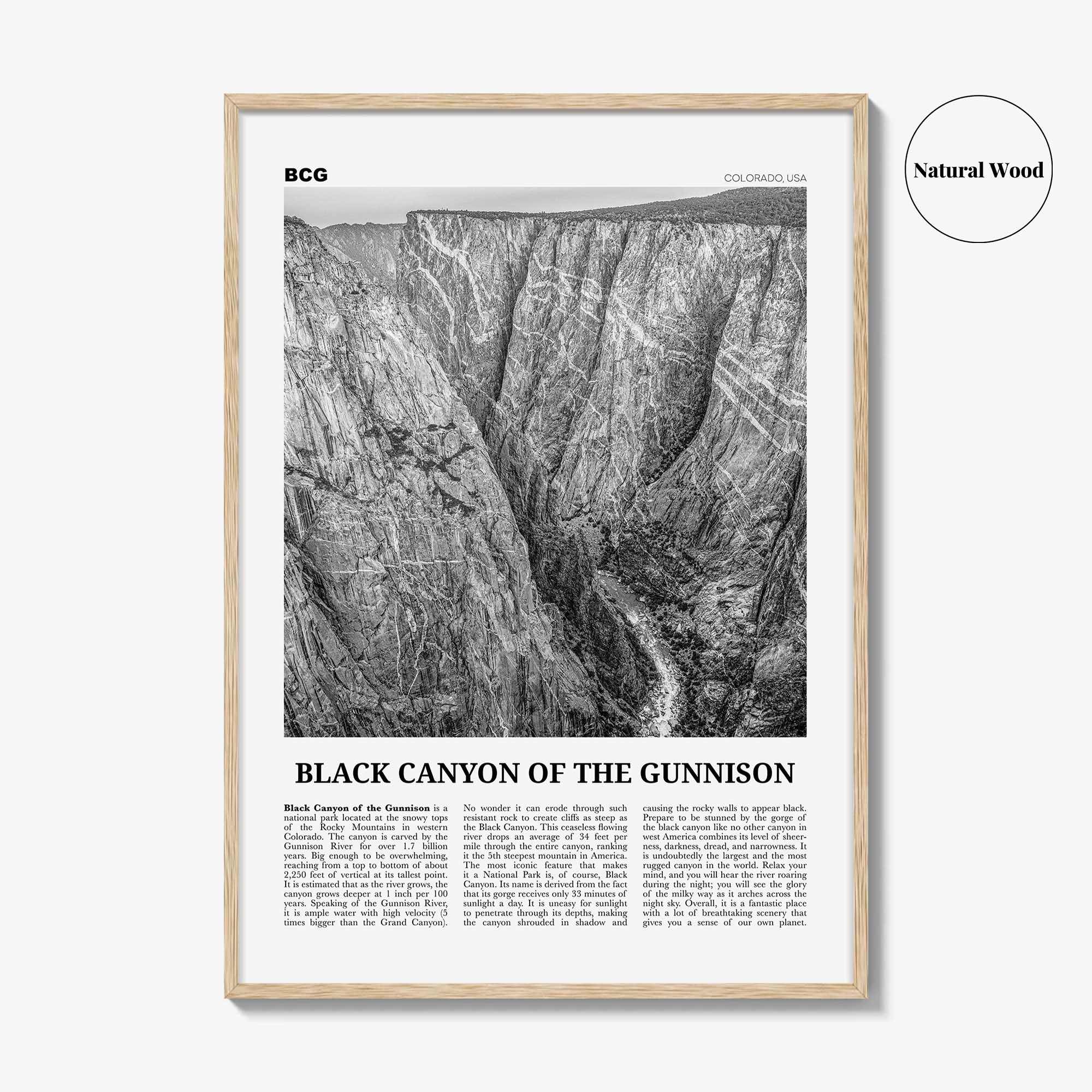 Black Canyon of the Gunnison National Park Print Black and White, Black Canyon of the Gunnison Wall Art, Black Canyon Poster, Colorado, USA
