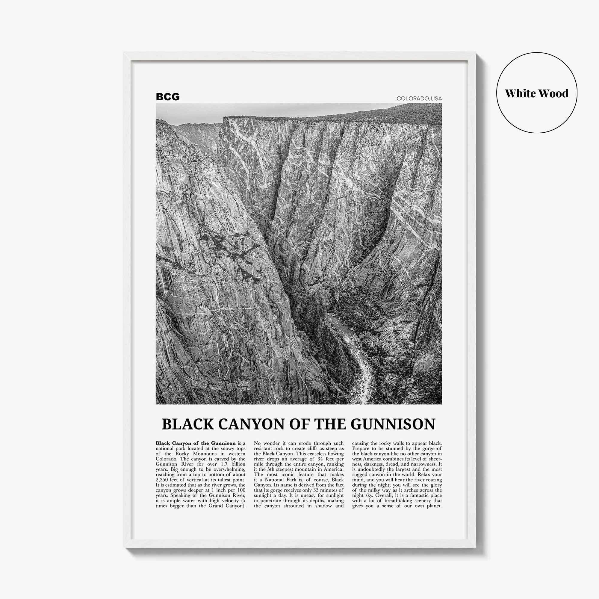 Black Canyon of the Gunnison National Park Print Black and White, Black Canyon of the Gunnison Wall Art, Black Canyon Poster, Colorado, USA