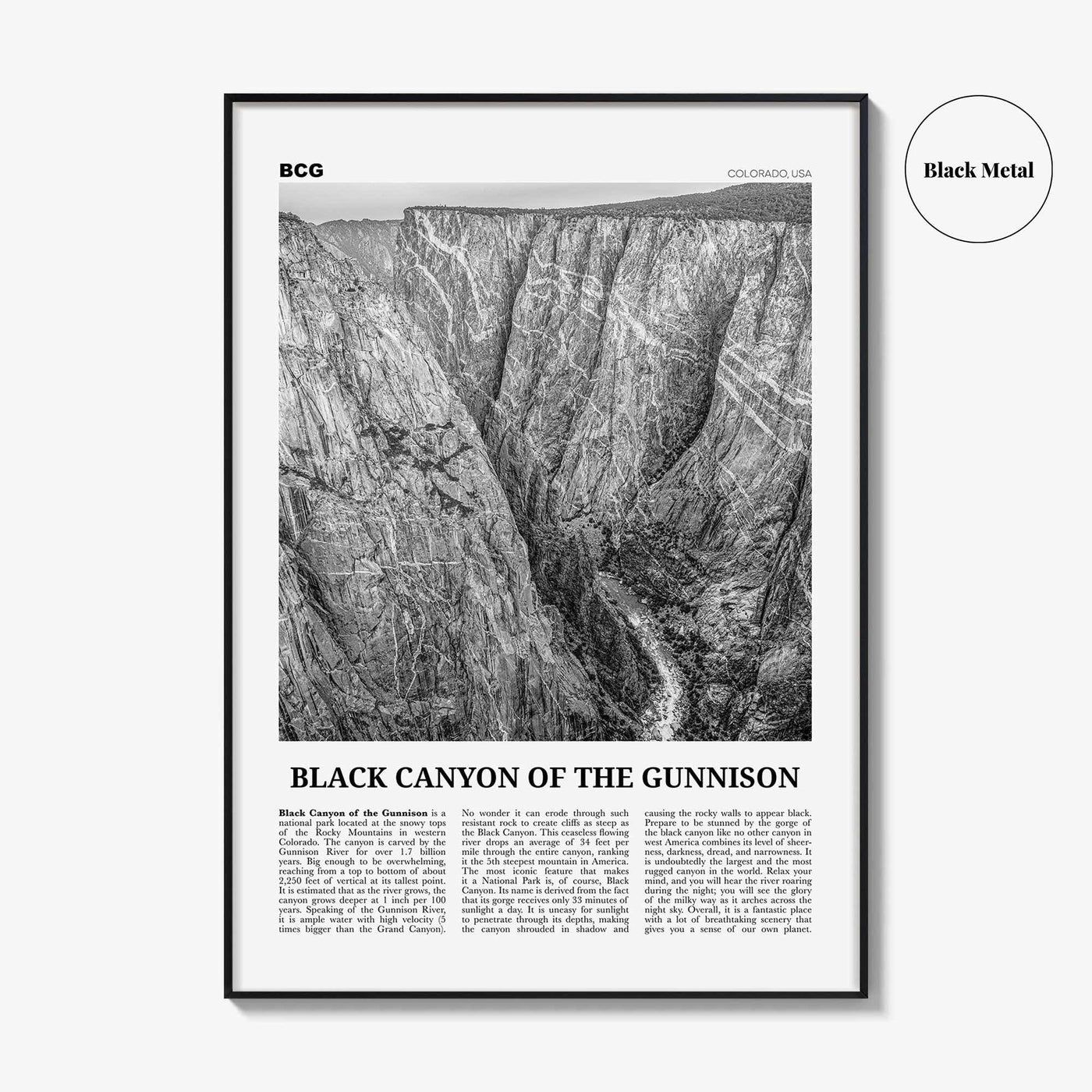 Black Canyon of the Gunnison National Park Print Black and White, Black Canyon of the Gunnison Wall Art, Black Canyon Poster, Colorado, USA