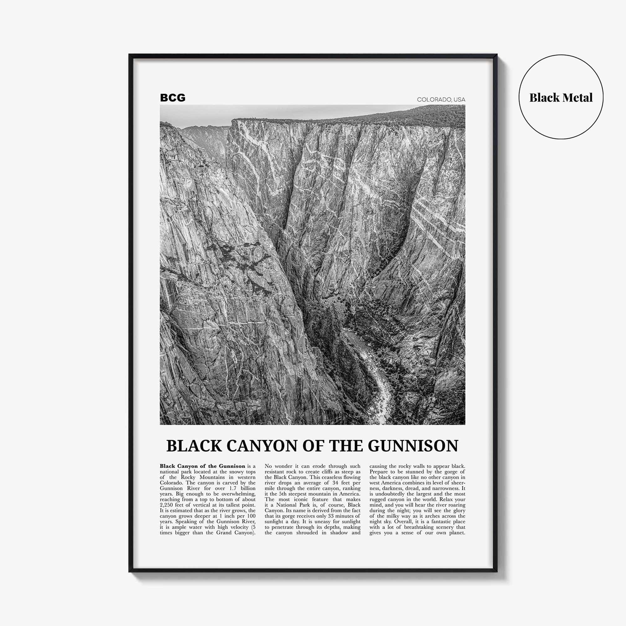 Black Canyon of the Gunnison National Park Print Black and White, Black Canyon of the Gunnison Wall Art, Black Canyon Poster, Colorado, USA